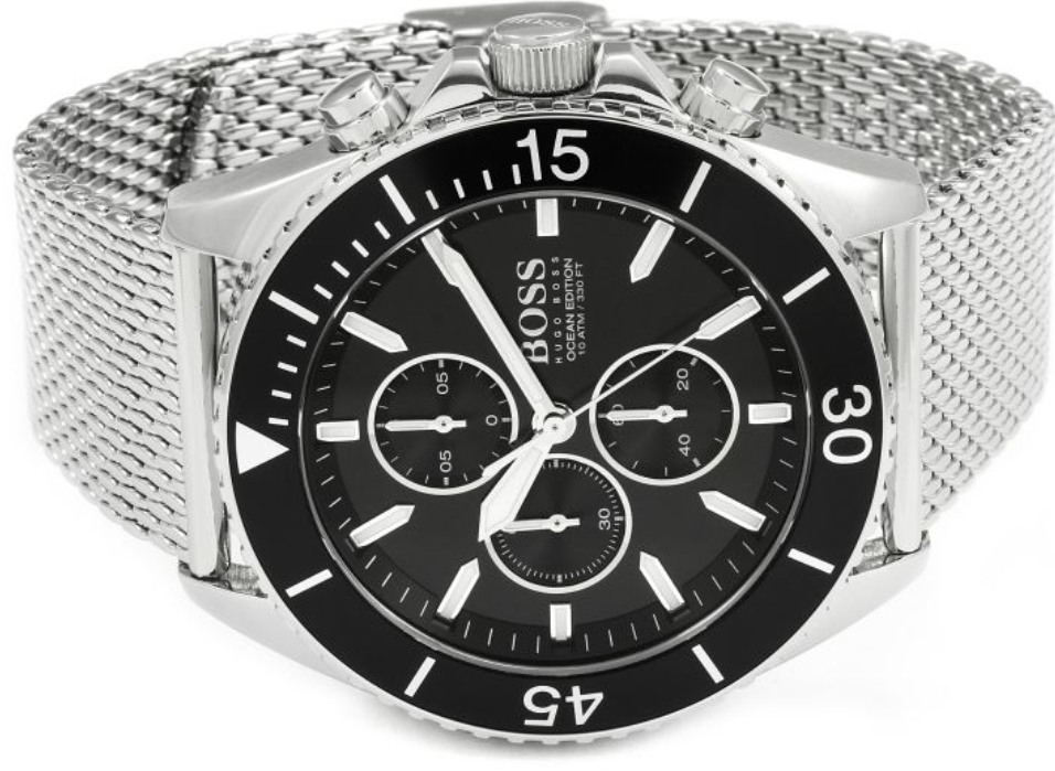 Hugo Boss 1513701 Men's Ocean Edition Black Dial Silver Mesh Band Chronograph Watch