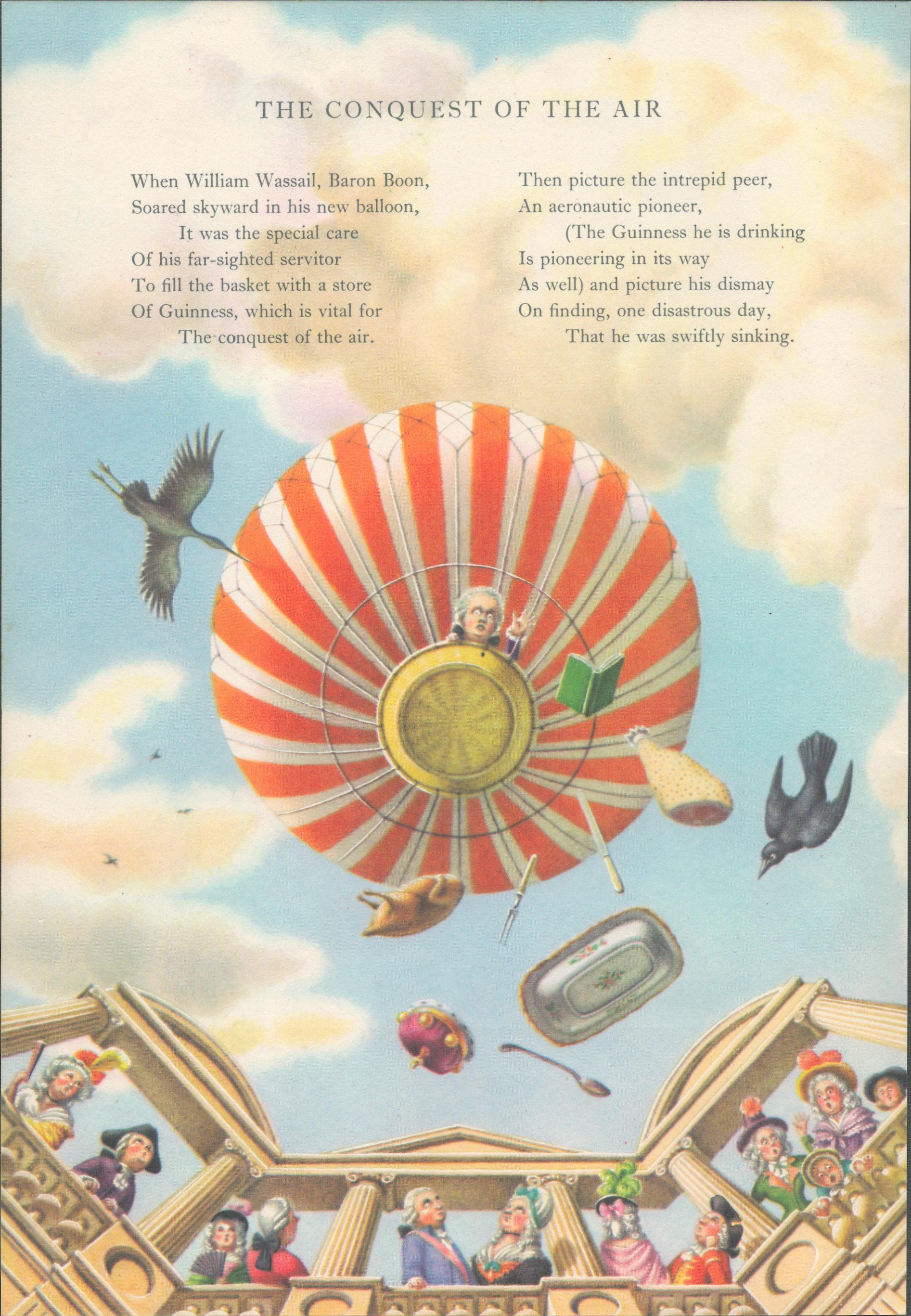 Double Sided Guinness Print 1954 Umbrella & Hot Air Balloon"A Genuine Double Sided Lithographed