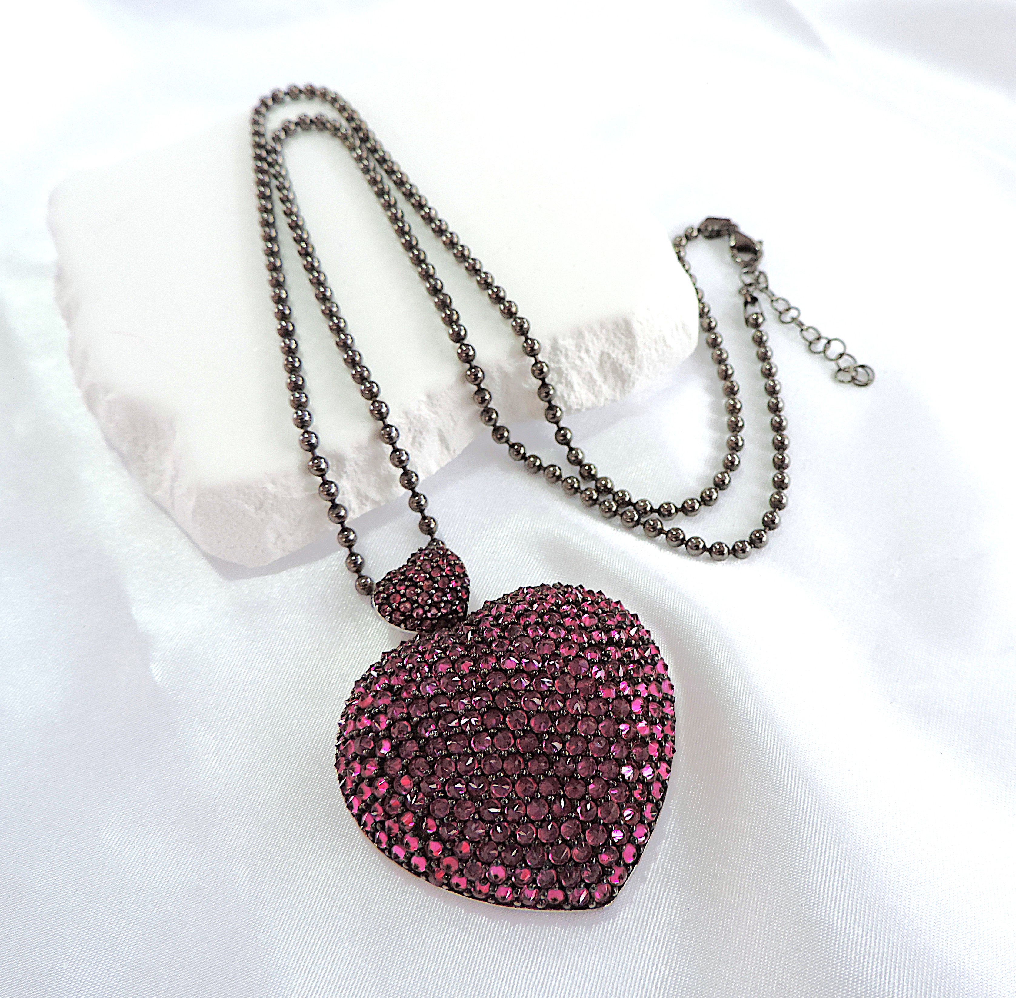 Large 925 Silver Pink Tourmaline Gemstone Necklace 43 Grams