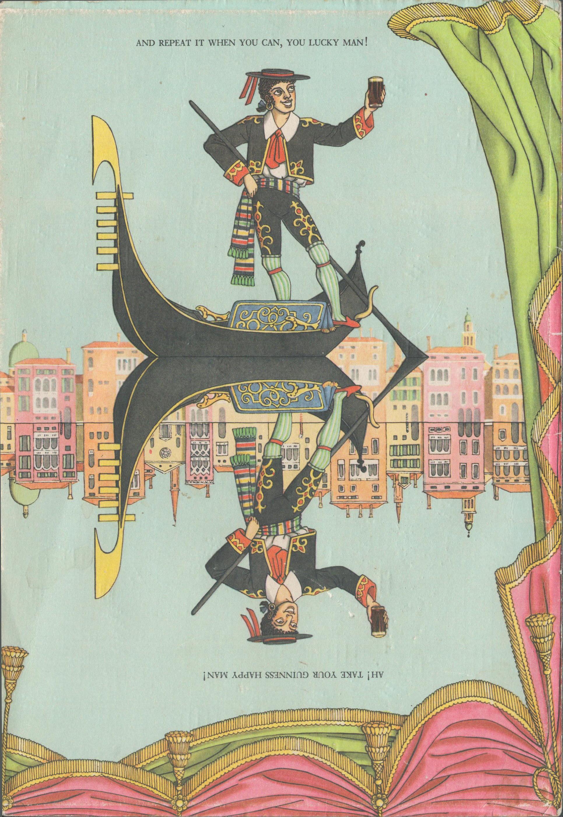 Double Sided Guinness Print 1961 "Guinness In Venice"A Genuine Double Sided Lithographed Colour