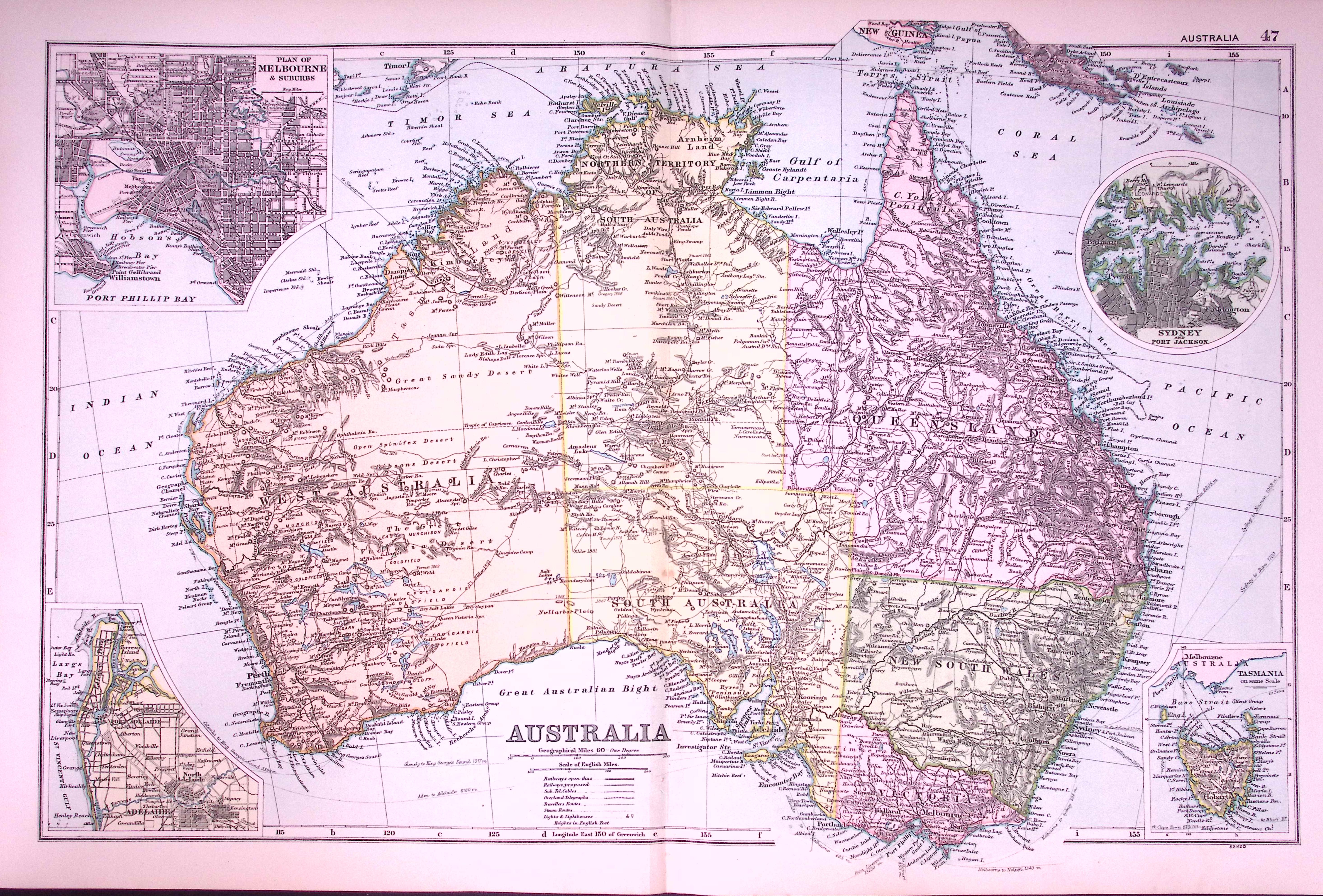 Australia & Tasmania 120-Year-Old Large Antique Map by G.W. Bacon-47