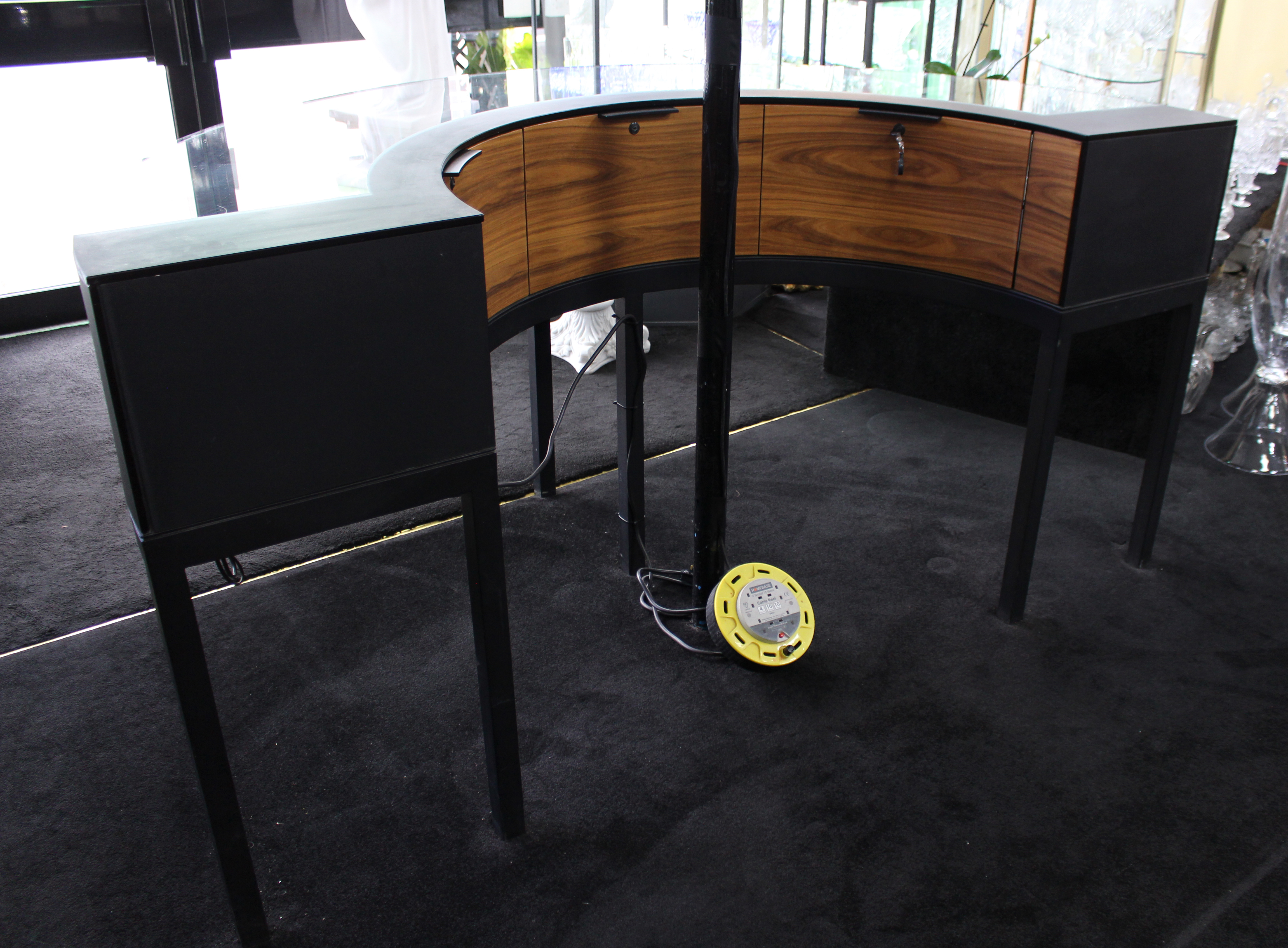 Georg Jensen Showroom Cabinet in Curved Glass and Ebonised Steel