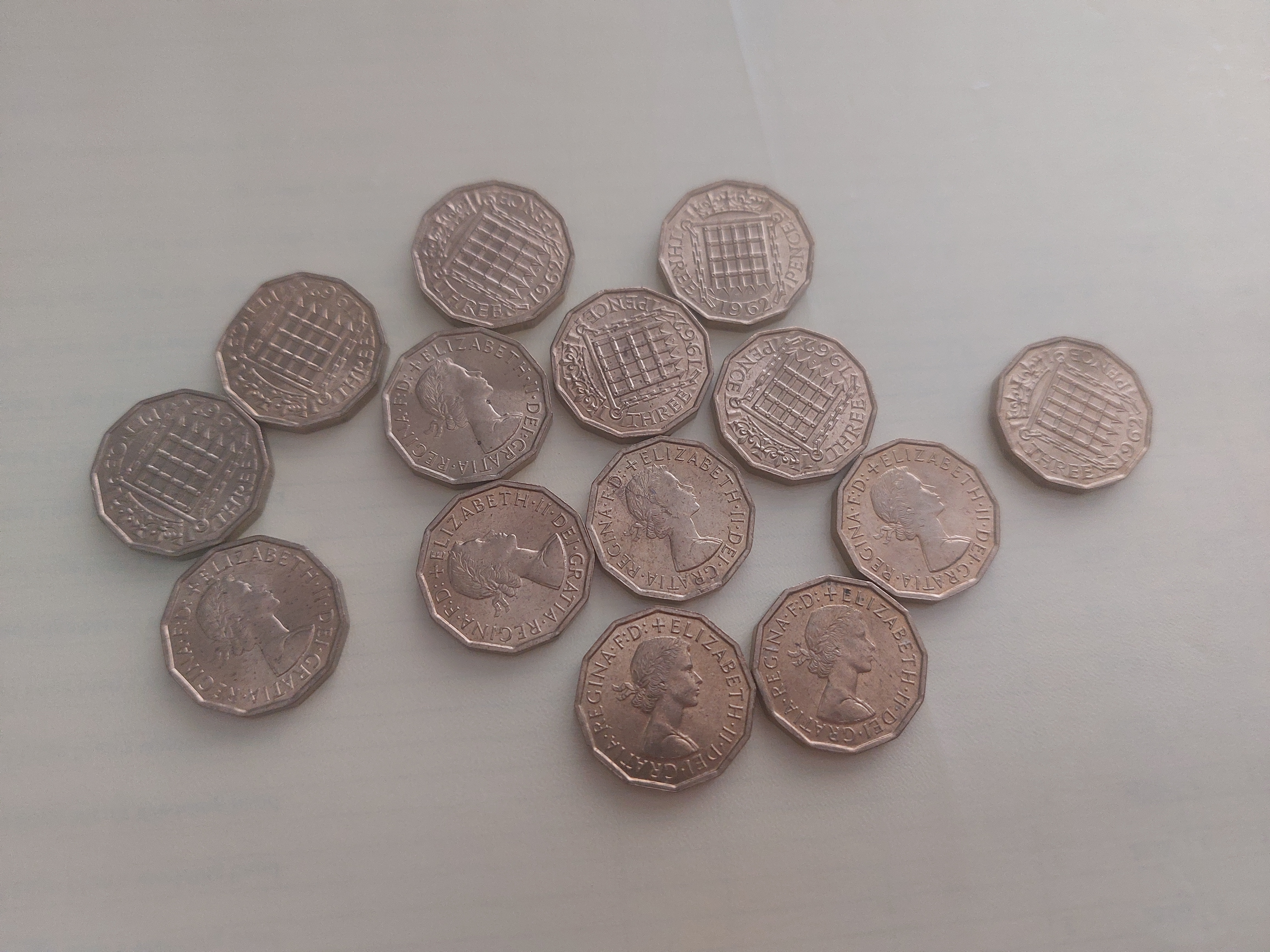 Threepenny Pieces x 14. 1962
