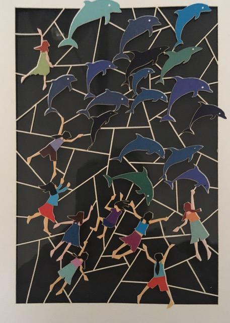 Ge Feng (b1967) ‘Fretwork’ ‘Chasing Dolphins’ Cardboard Cut-Out In Vibrant Colours, 2010