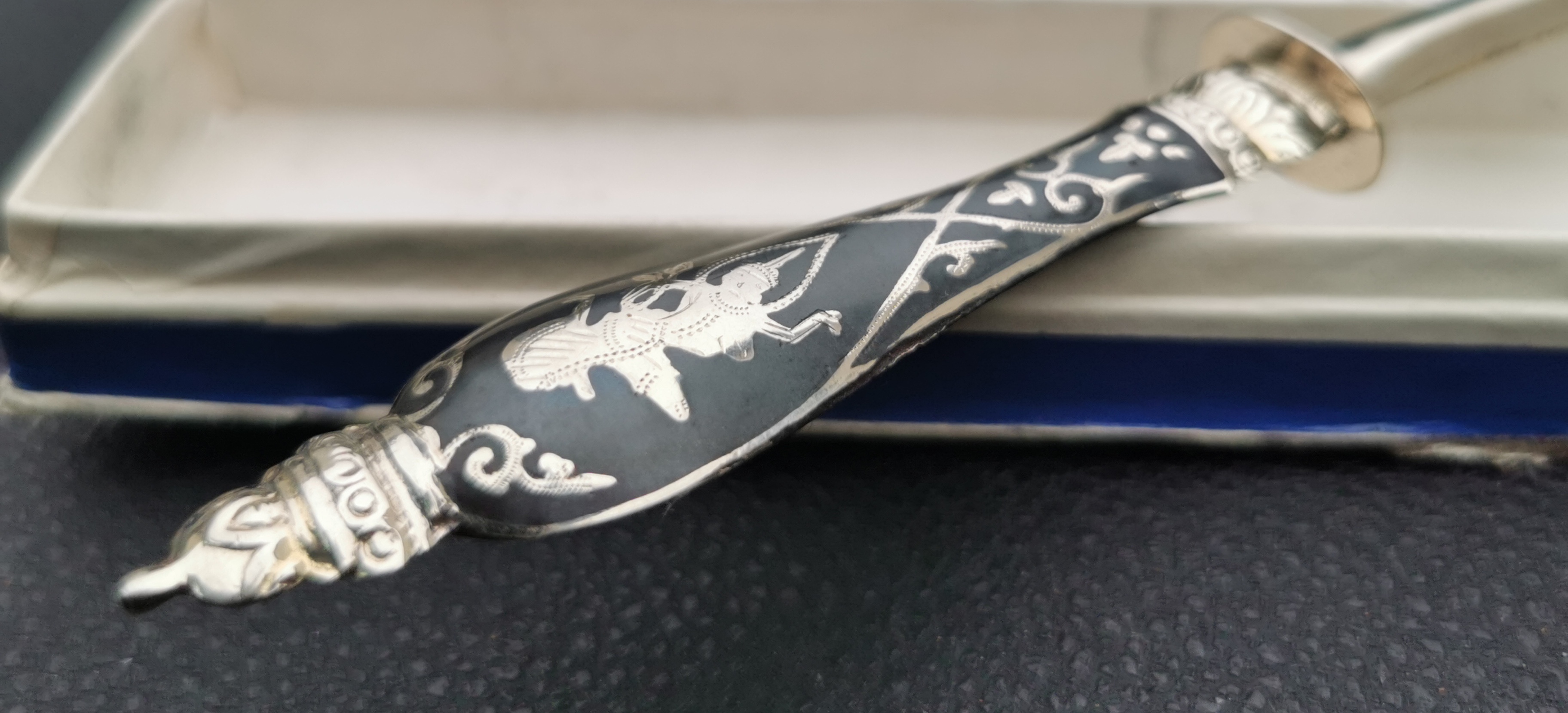 Vintage Thai Siam Niello Letter Opener Paper Knife Boxed