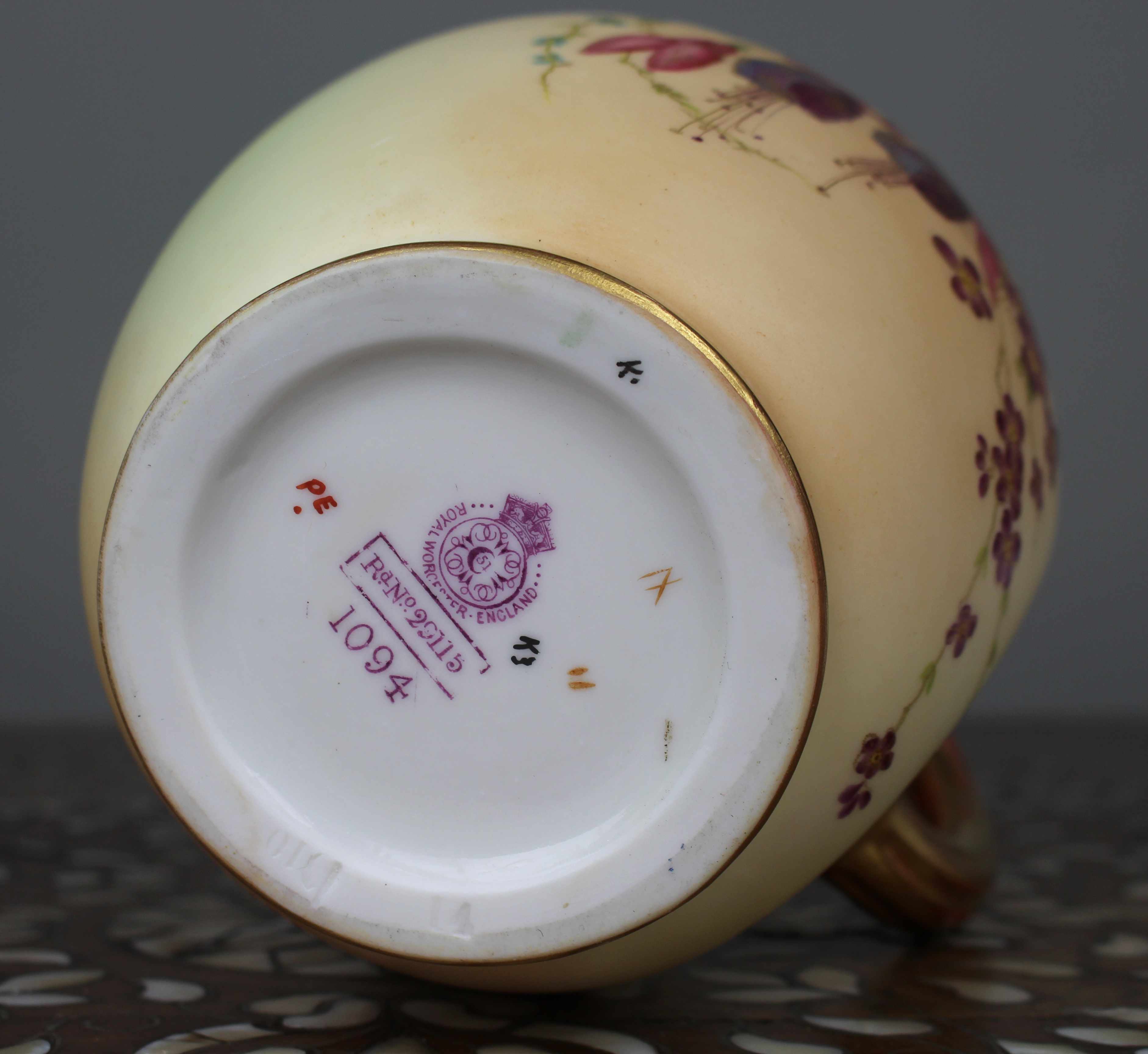 Antique Royal Worcester Blush Ivory Ewer, Hand-Painted Porcelain, 1896