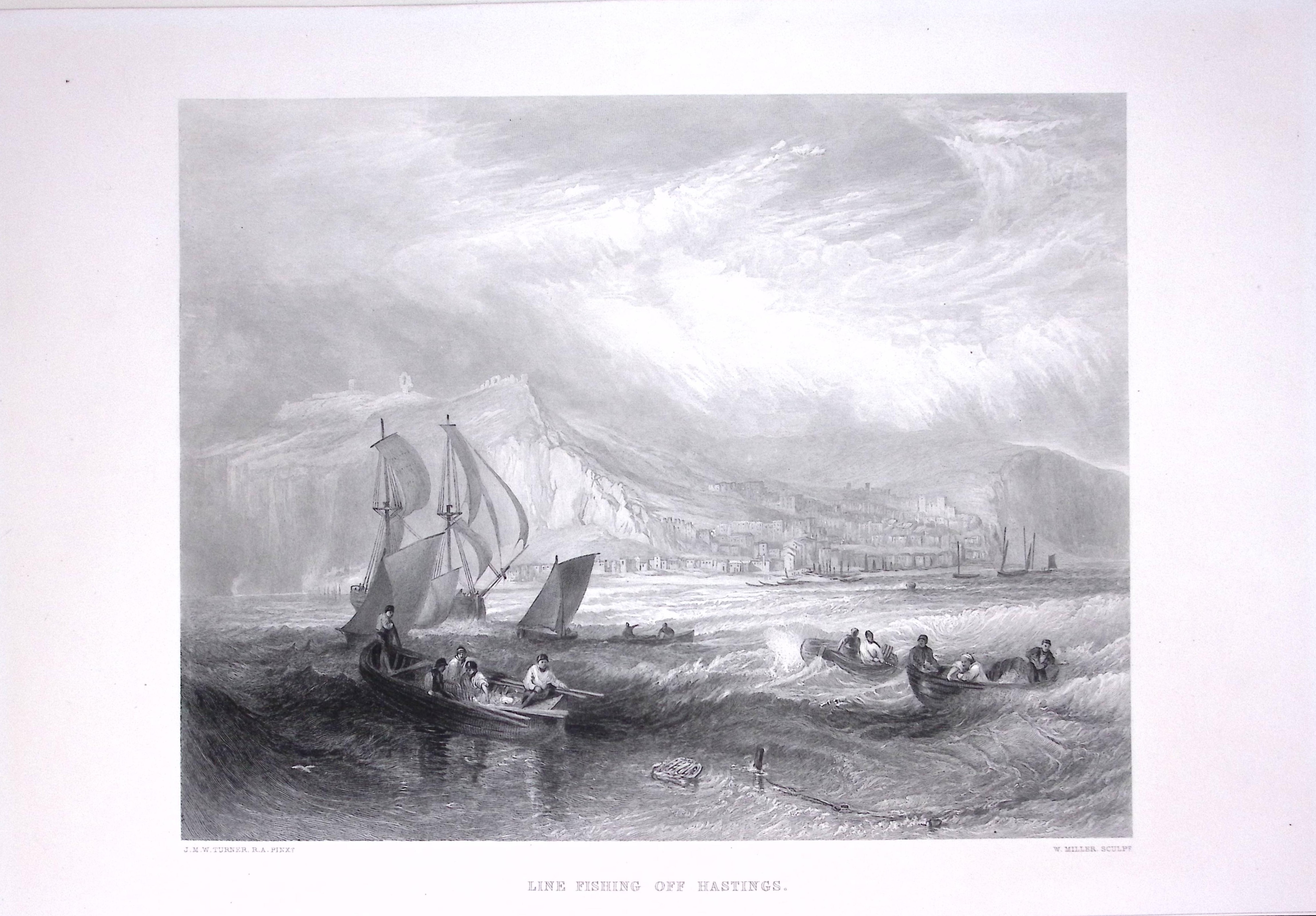 J.M.W Turner Hastings Line Fishing Vessel Antique Steel Engraving-4-TR