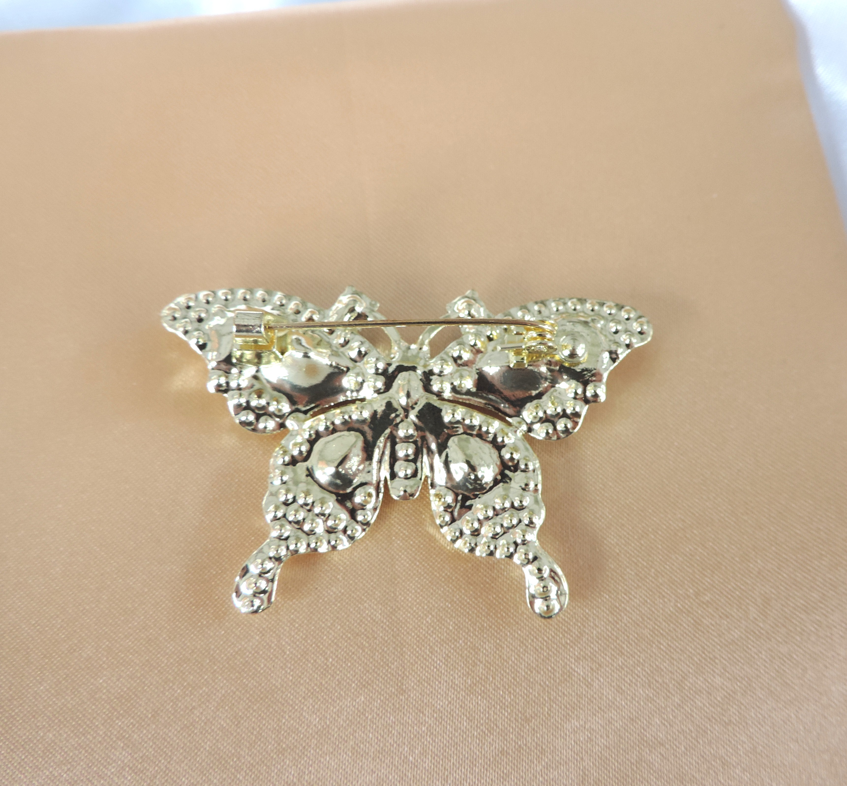 Green & WhIte Crystal Butterfly Brooch