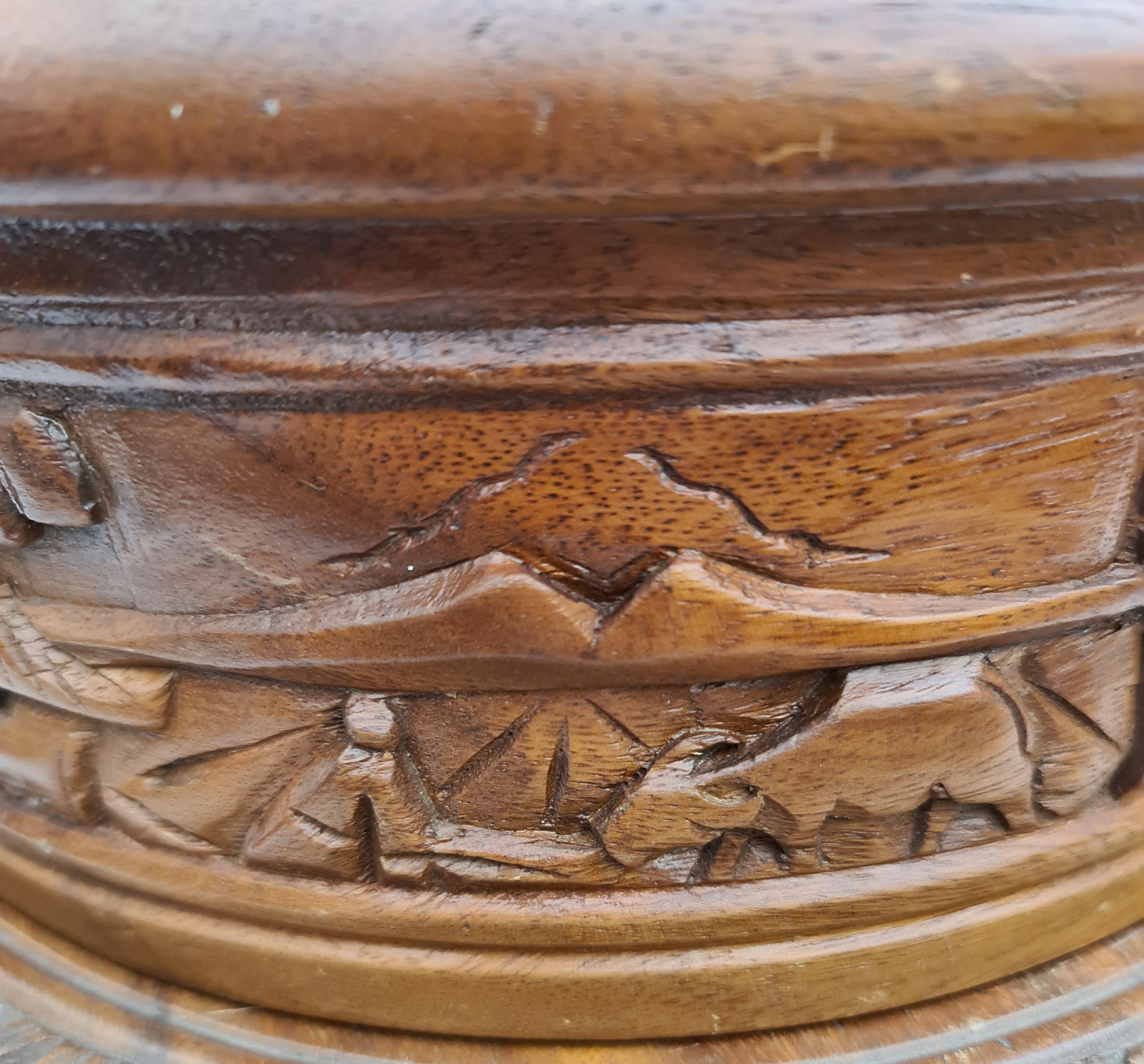 Vintage Far East Lazy Susan Carved Wood Covered Cheese Board