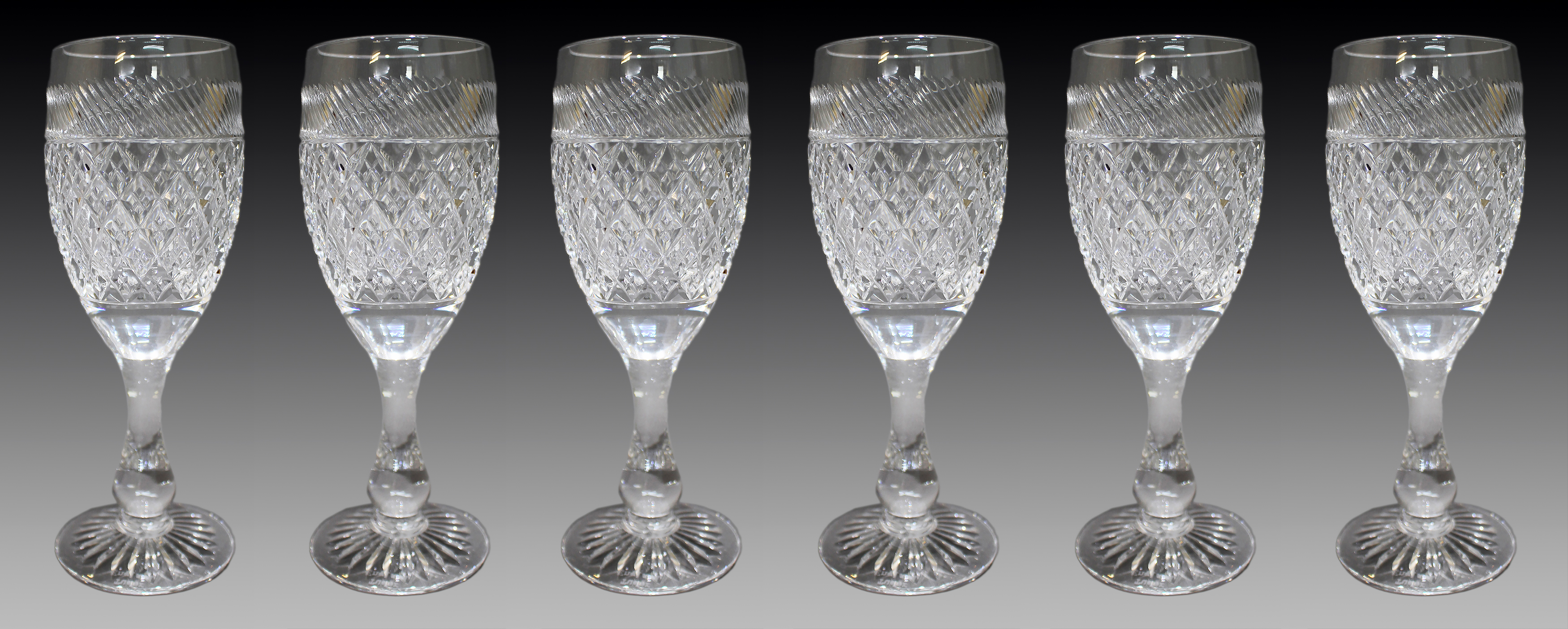 Set of 6 Fine Tudor Crystal Cut Glass Wine Glasses