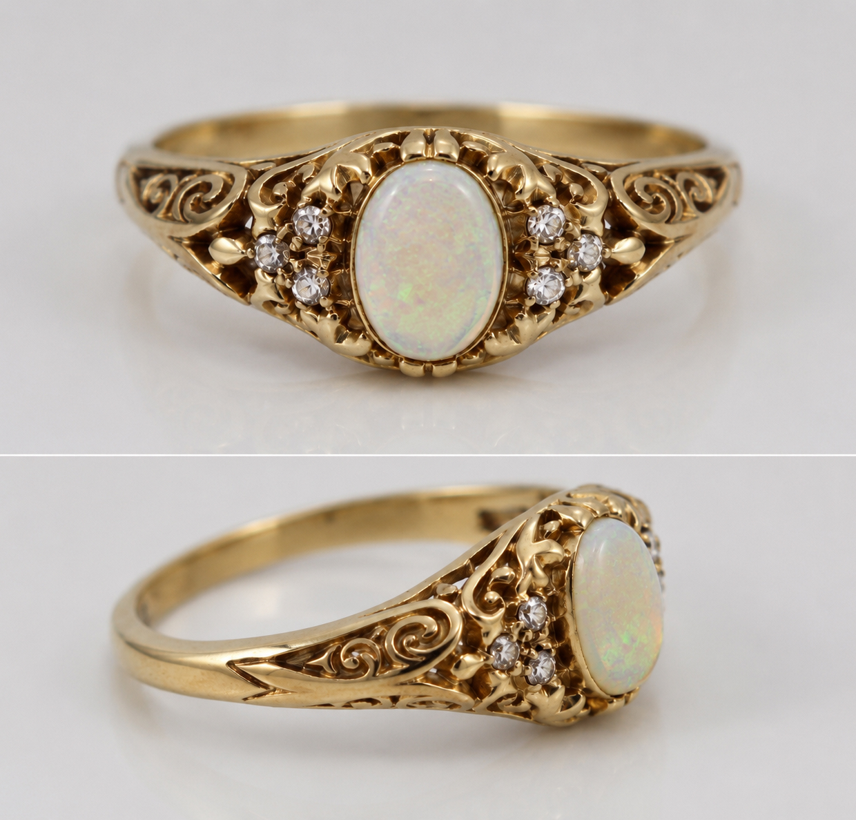 Vintage Opal & Diamond Ring in 9ct Gold