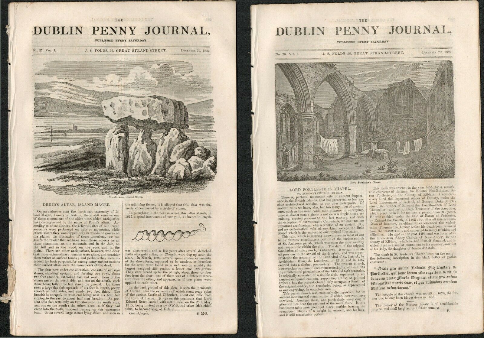 2 Antique Editions 1832 Dublin Journal Druids Altar Castlereagh2 Original Antique Editions Of The