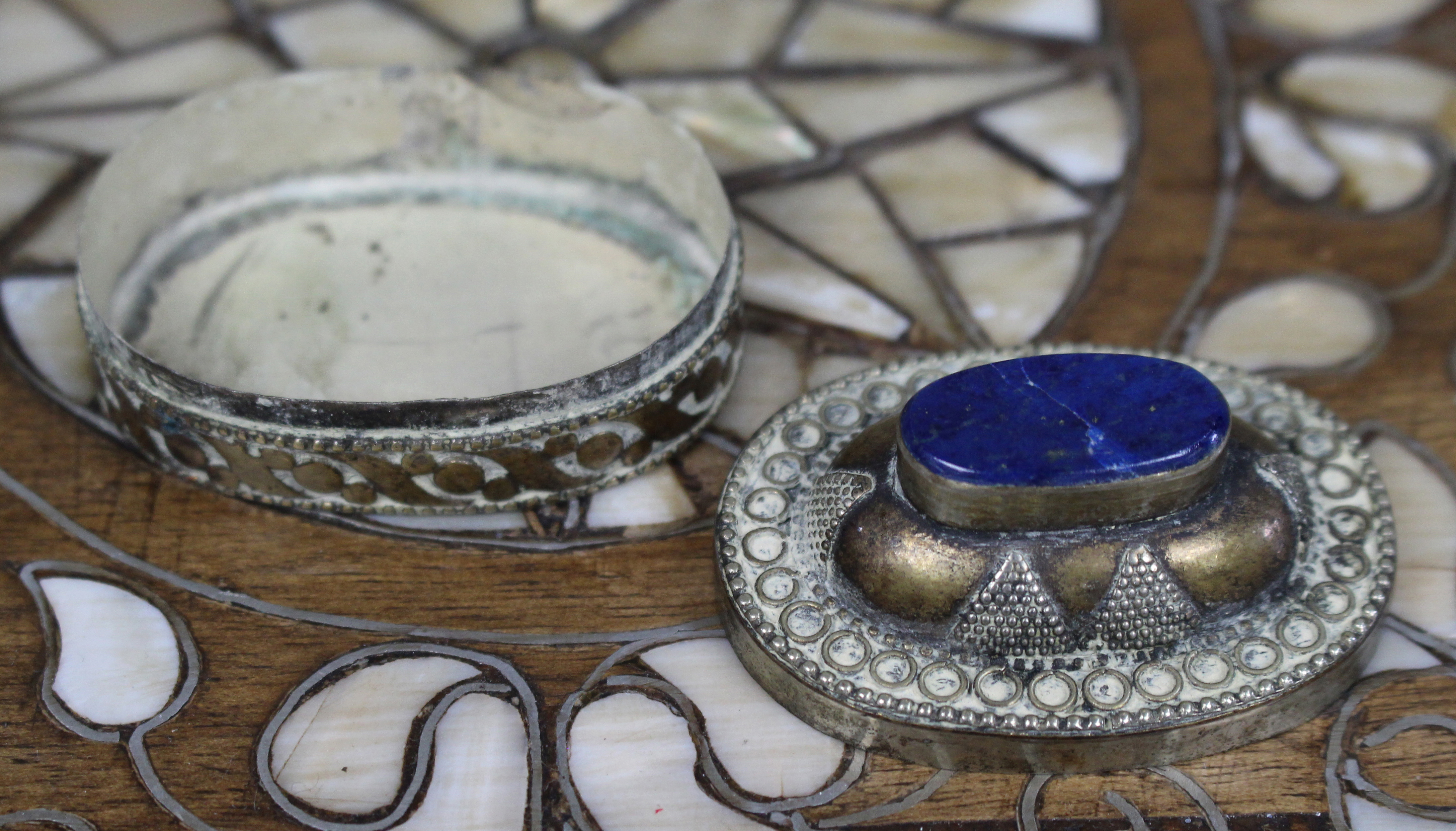 Antique Lapis Islamic Metal Kohl Snuff Box