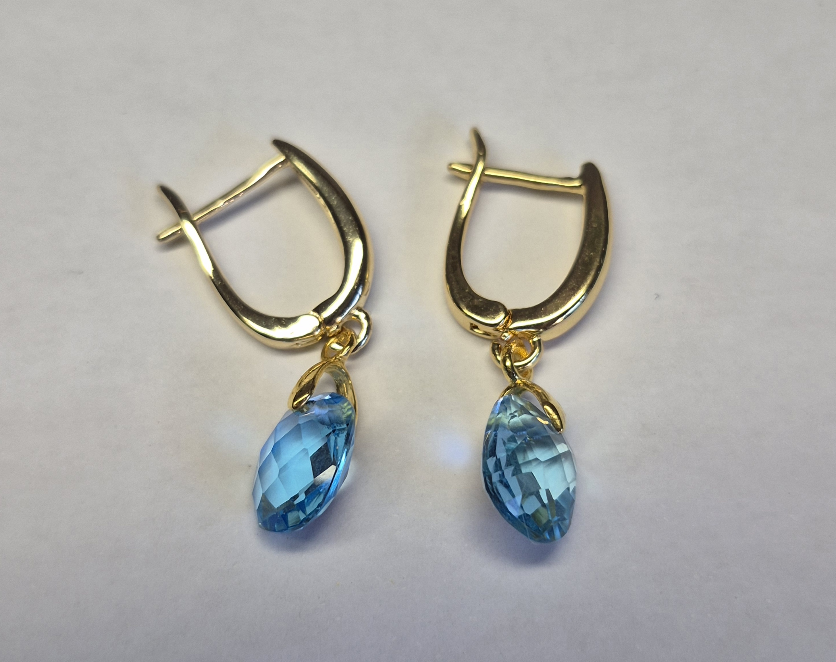 Natural Swiss Blue Topaz Drop Earrings Gold Tone Leverback Earrings