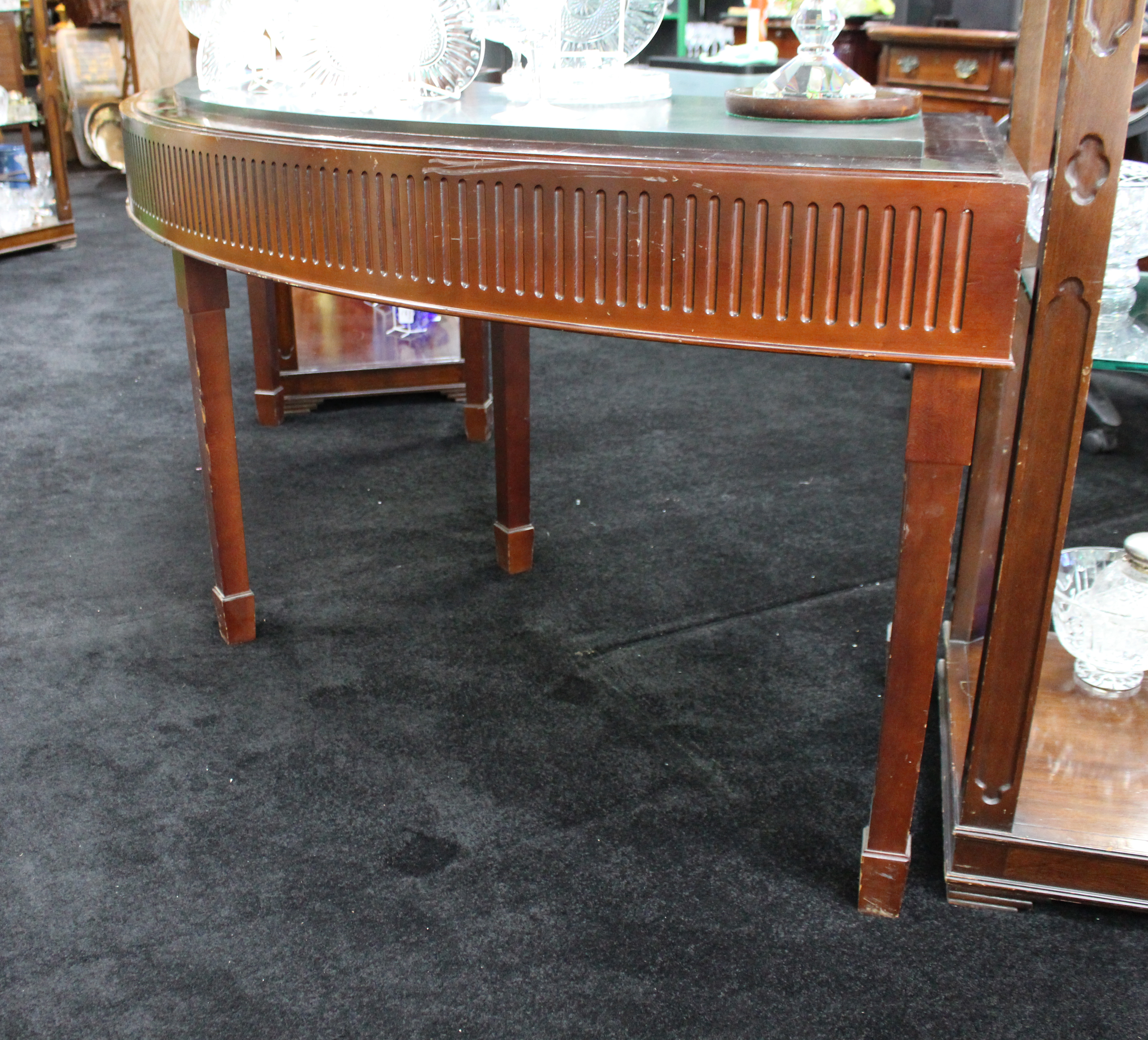 Large and Heavy Mahogany Console Table with Reeded Frieze and Fixed Marble Top – c.20th Century