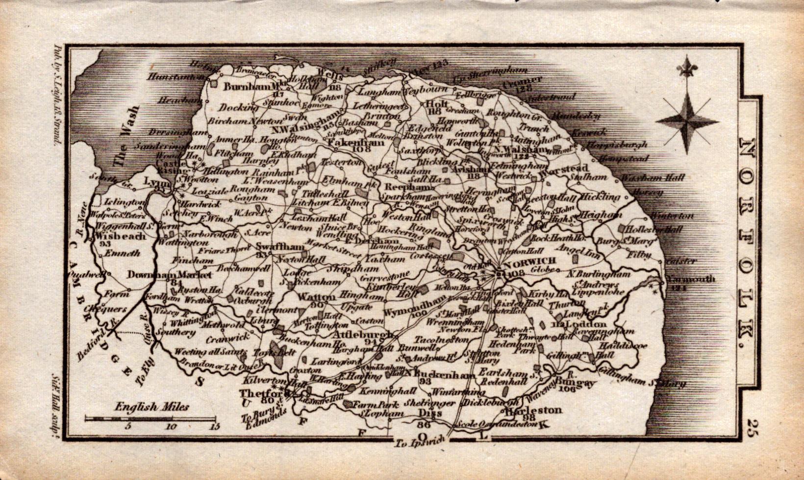 Norfolk Antique Copper Engraved George IV Map by Sidney Hall.