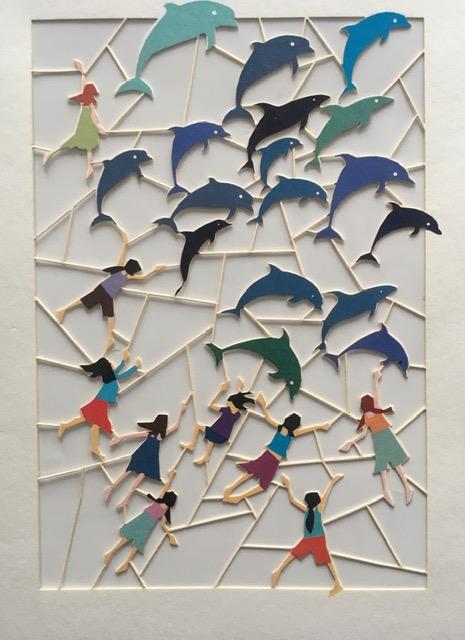 Ge Feng (b1967) ‘Fretwork’ ‘Chasing Dolphins’ Cardboard Cut-Out In Vibrant Colours, 2010