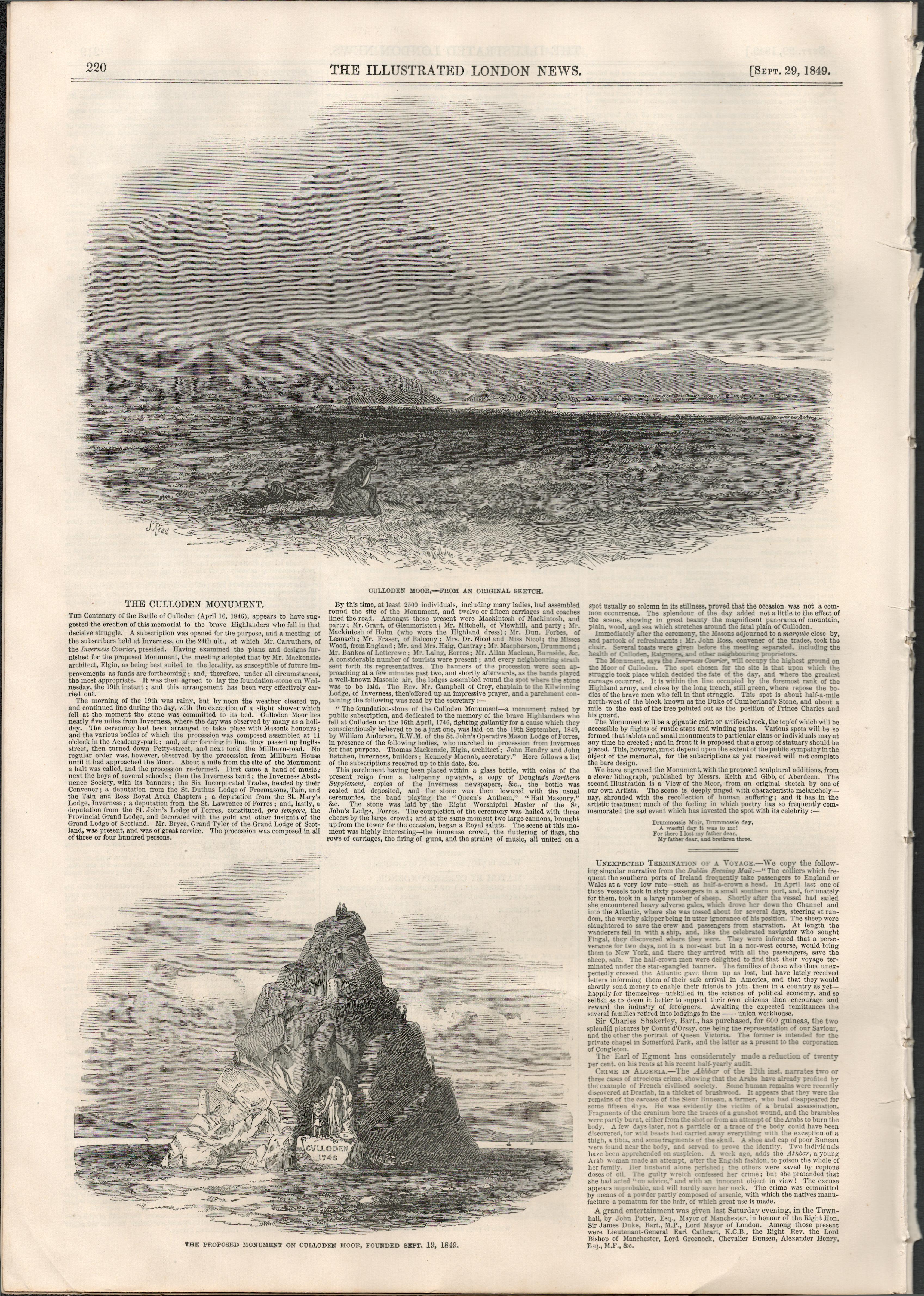 100th Anniversary Battle Of Culloden Antique 1849 NewspaperAntique Complete Edition 1849 Illustrated