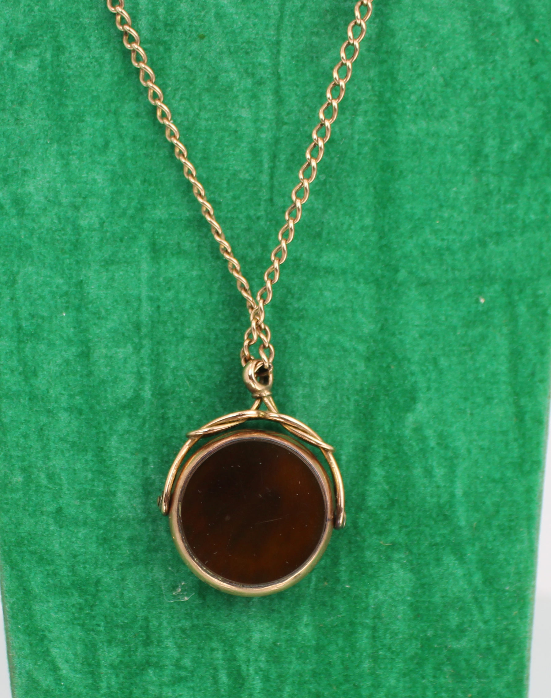 Edwardian 9ct Rose Gold Swivel Fob Pendant Necklace