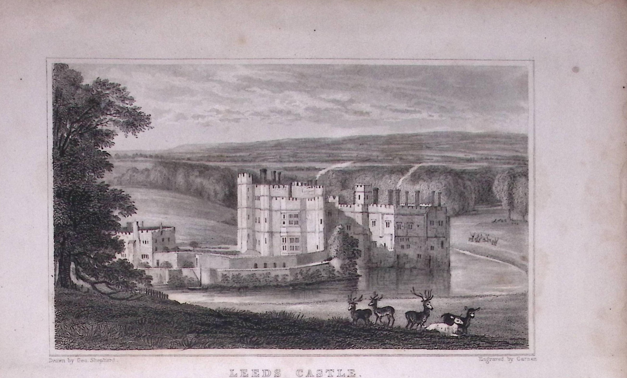 Leeds Castle Kent 1829 Antique 197 Years-Old Steel Engraving-44
