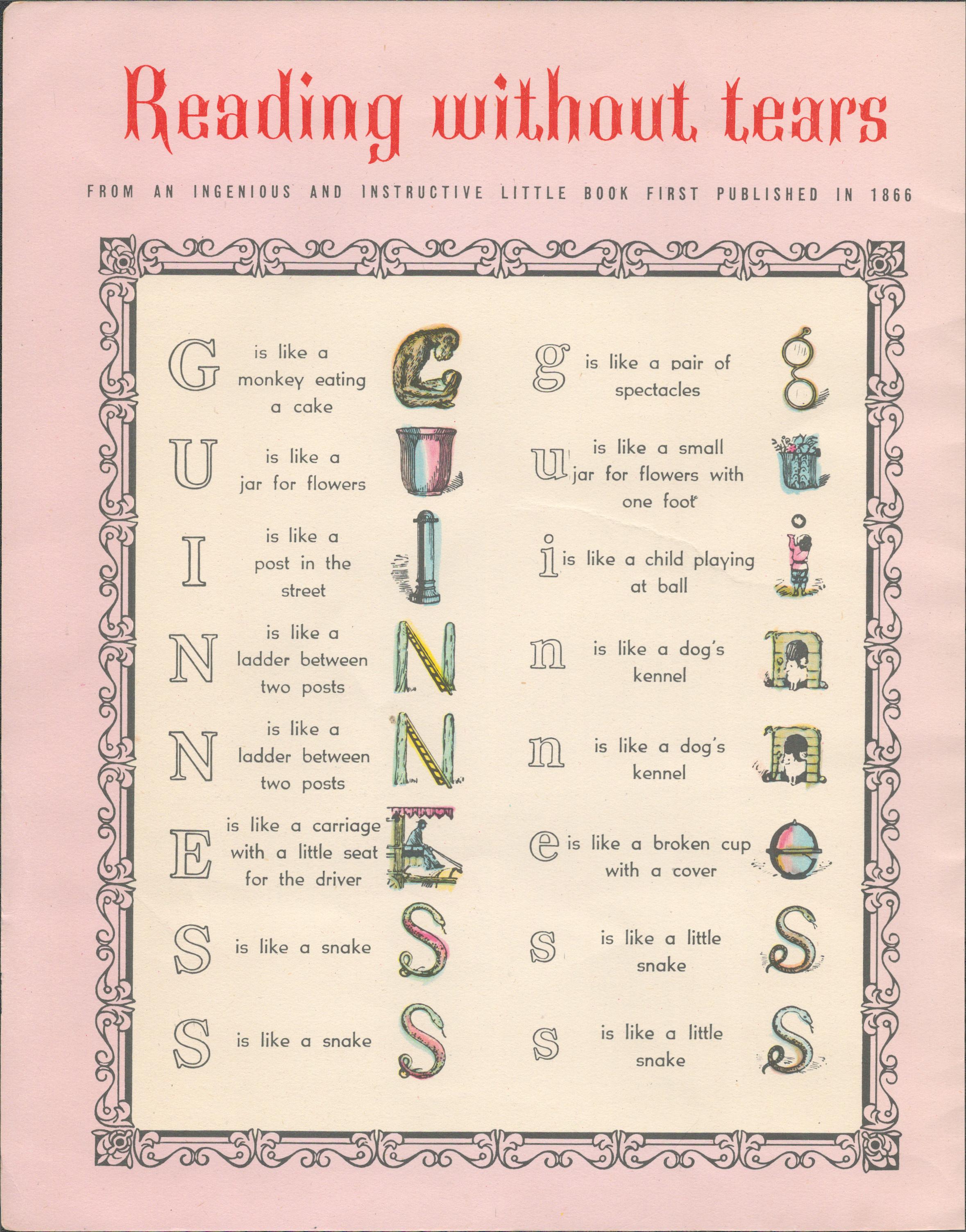 Double Sided Guinness Illustration Page 1951 "Reading Without Tears"A Genuine Double Sided