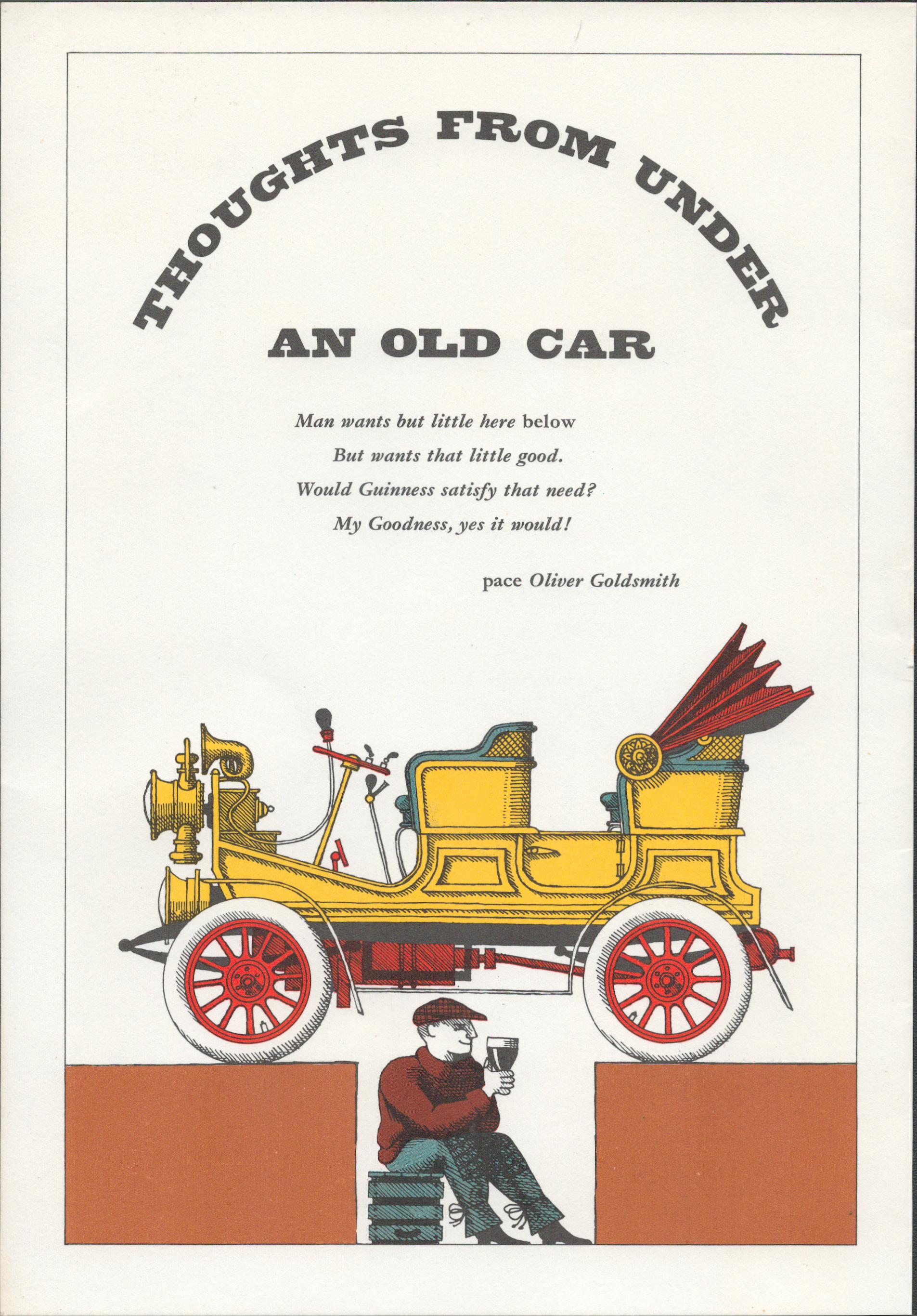 Double Sided Guinness Illustration Page 1964 "Under The Car"A Genuine Double Sided Lithographed