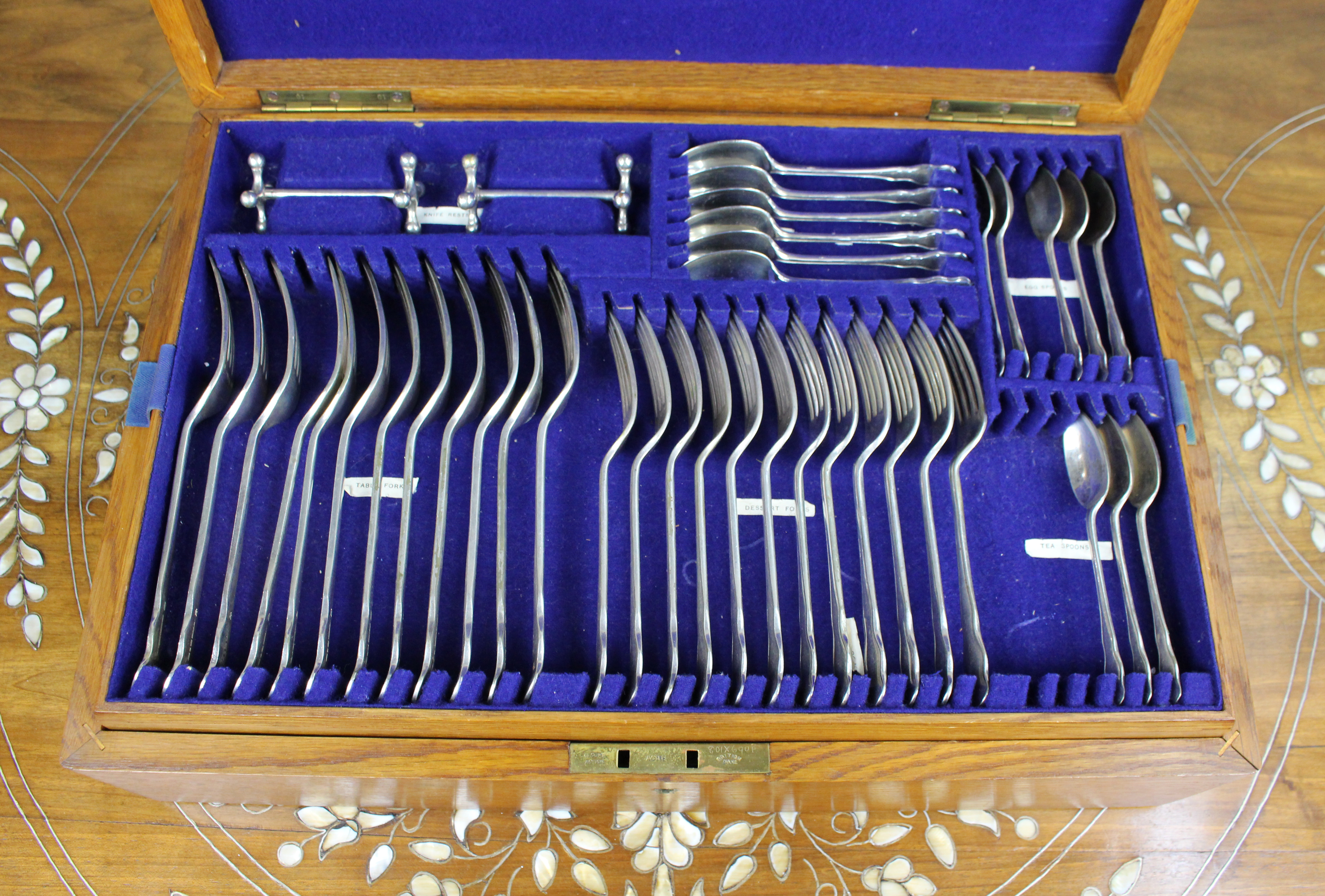 Edwardian Oak Canteen of Silver-Plated Cutlery, P. Bros Ltd, Sheffield, dated 1917