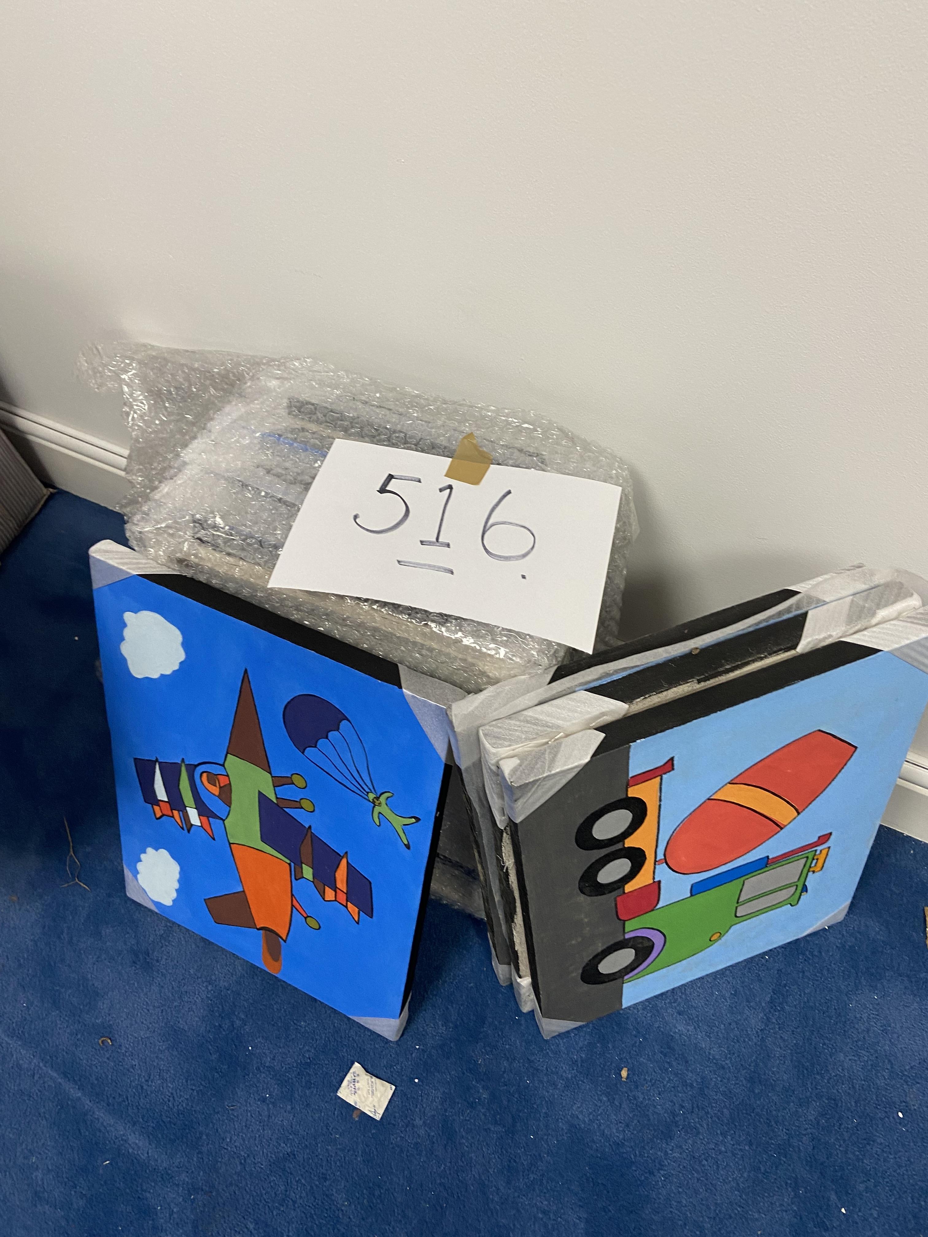 Quantity of planes and cement mixer painted panels