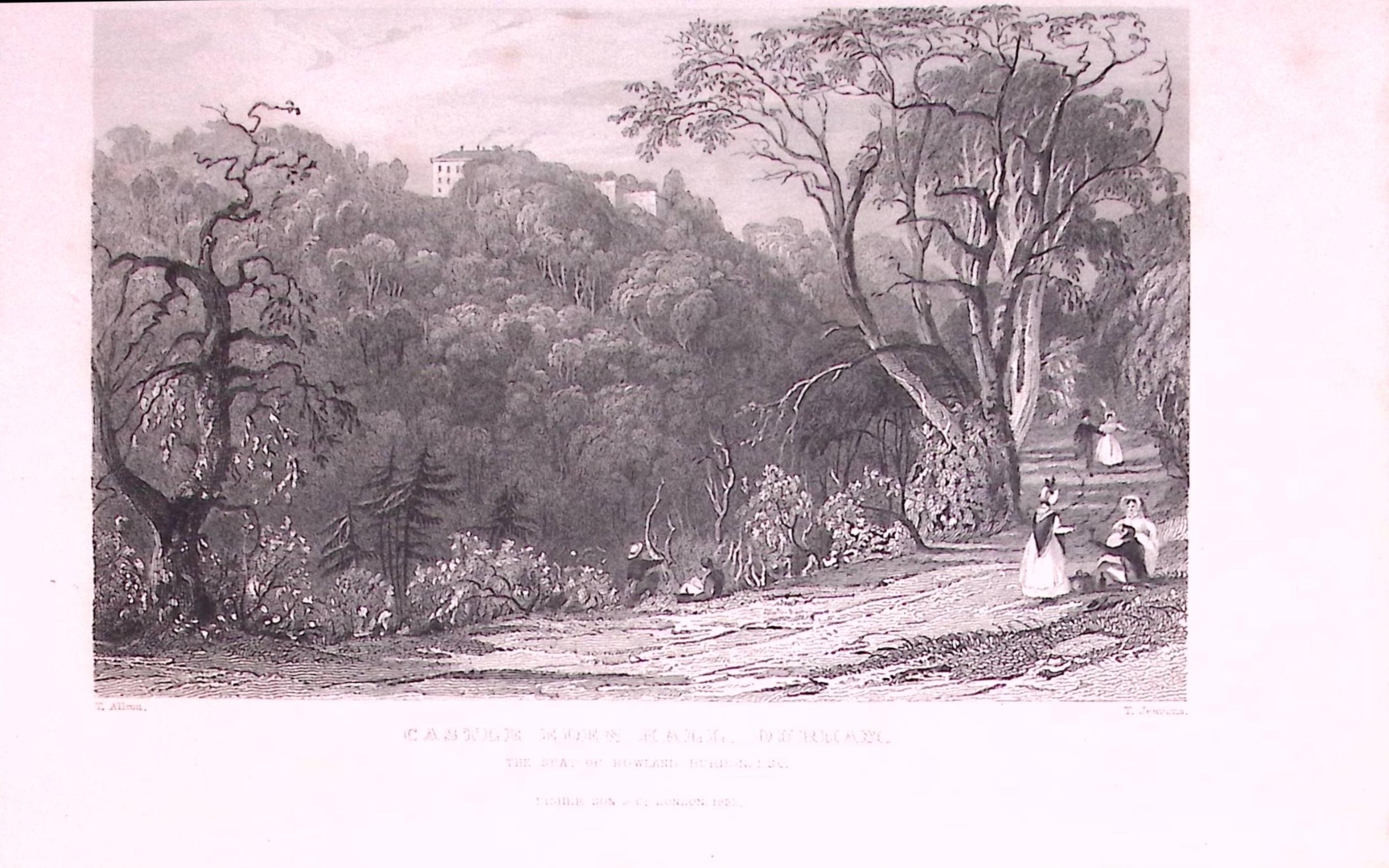 Castle Eden Hall Durham 1835 Antique Steel Engraving-11-TR