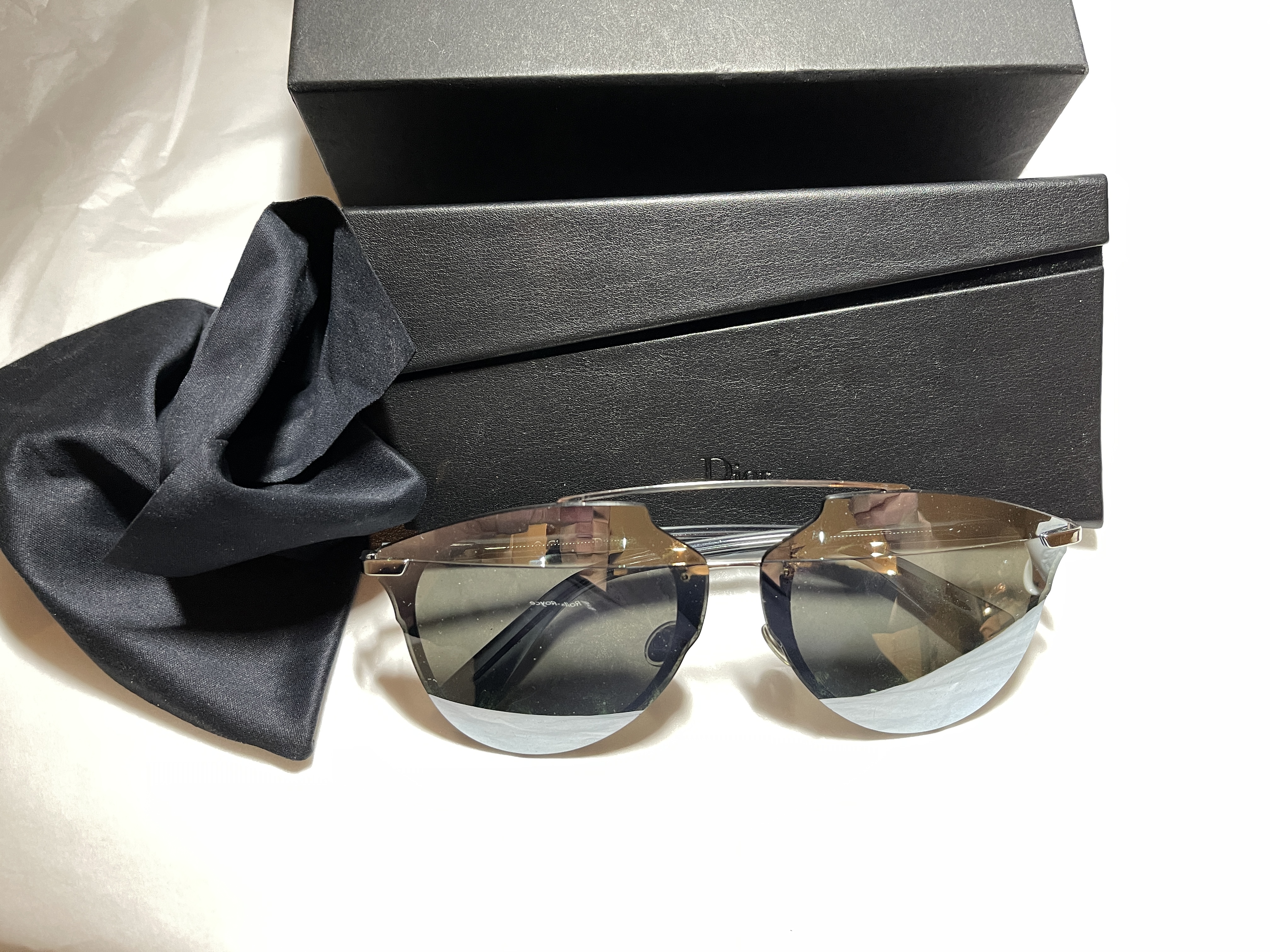 Pair of Christian Dior Mirrored Sunglasses With Case/Outer Box/Papers and Cleaning Cloth.