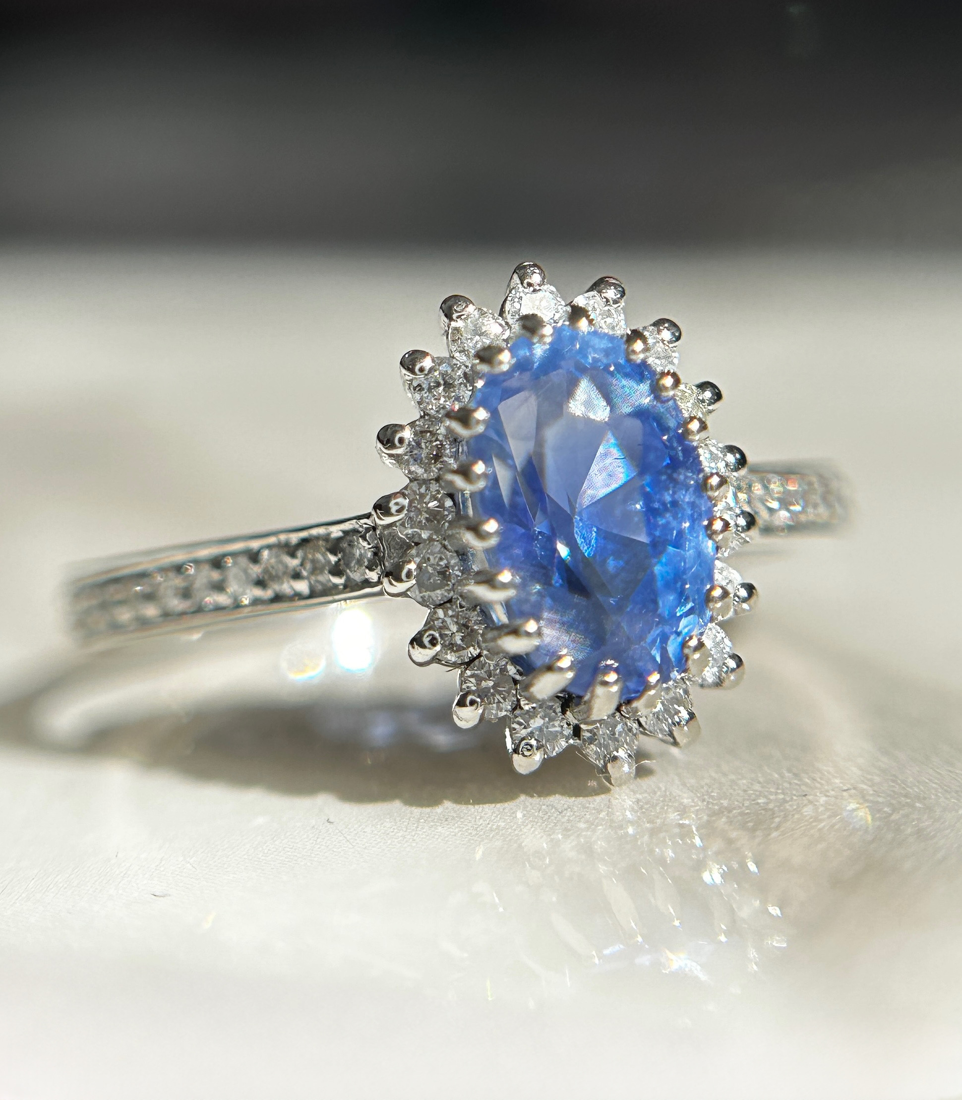 Beautiful 2.19 CT Unheated Burma Blue Sapphire Diamonds & 950 Platinum