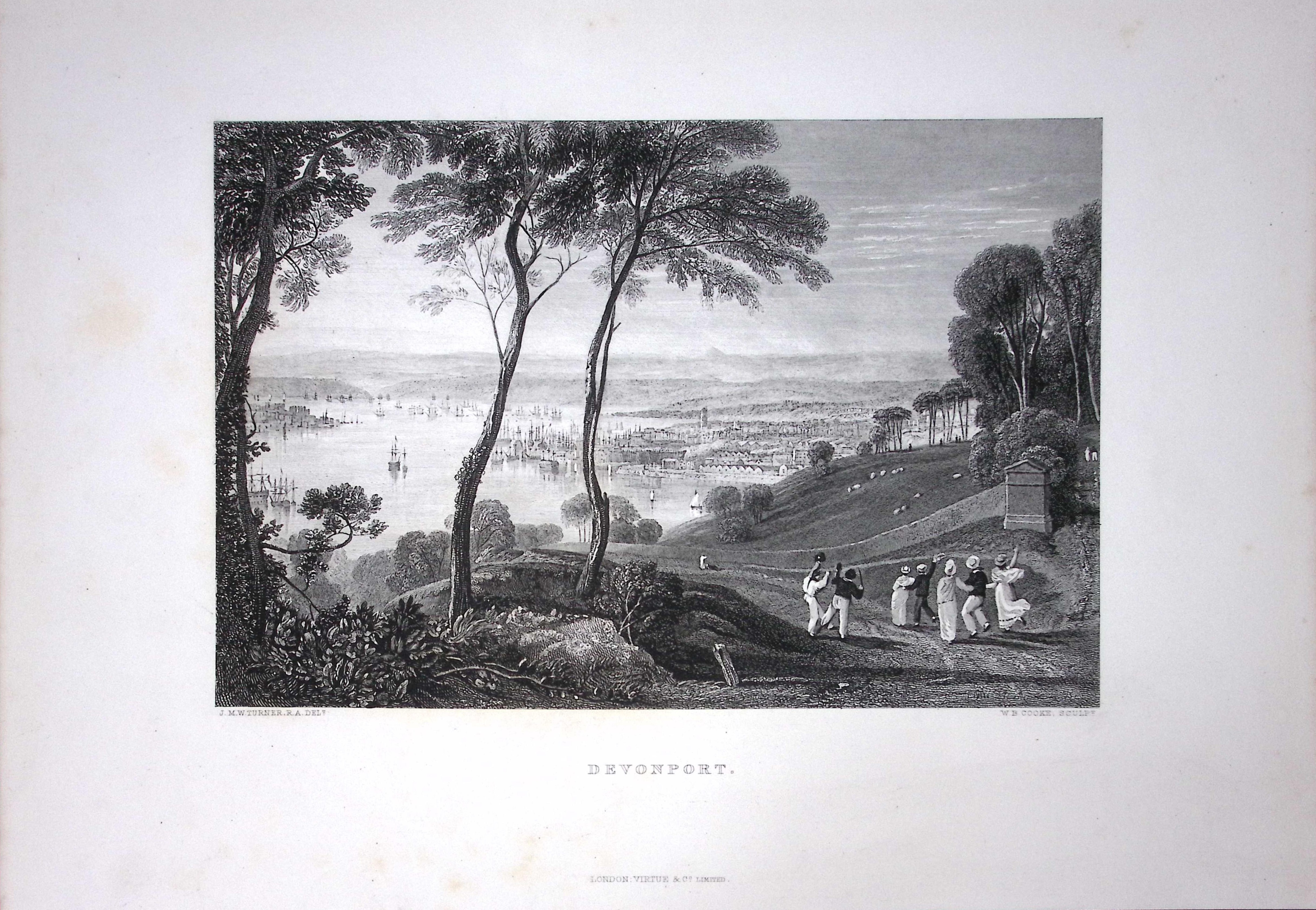 J.M.W Turner View Over Devonport Devon Antique Steel Engraving-111-TR