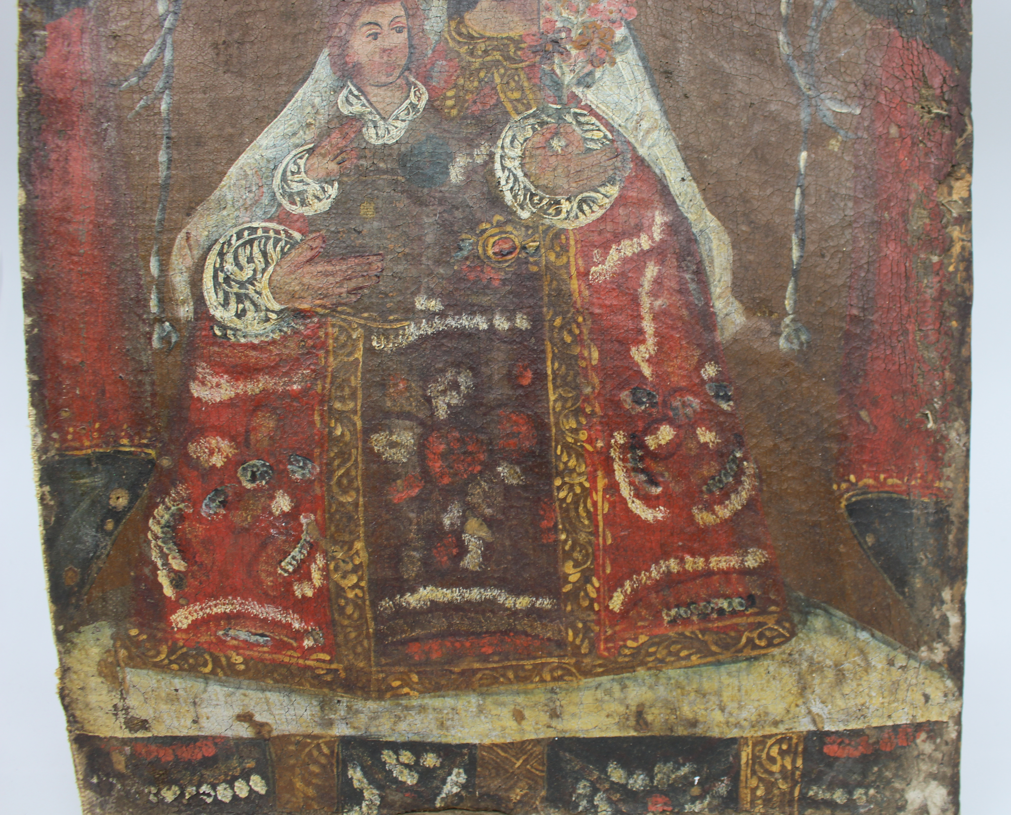 18th Century Andean Colonial Oil on Canvas – Madonna and Child