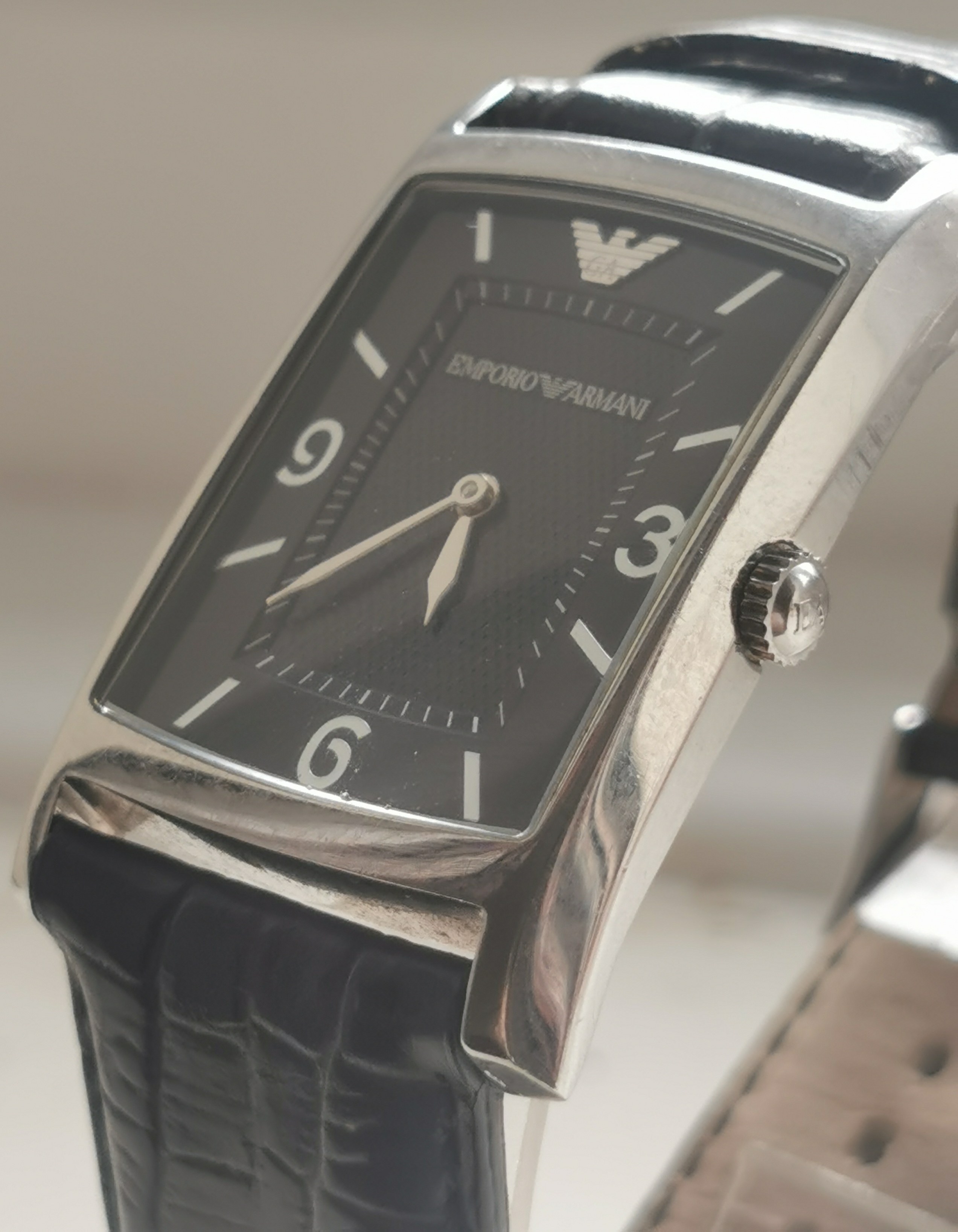 Emporio Armani AR-0147 Vintage Watch – Black Dial, Rectangular Case