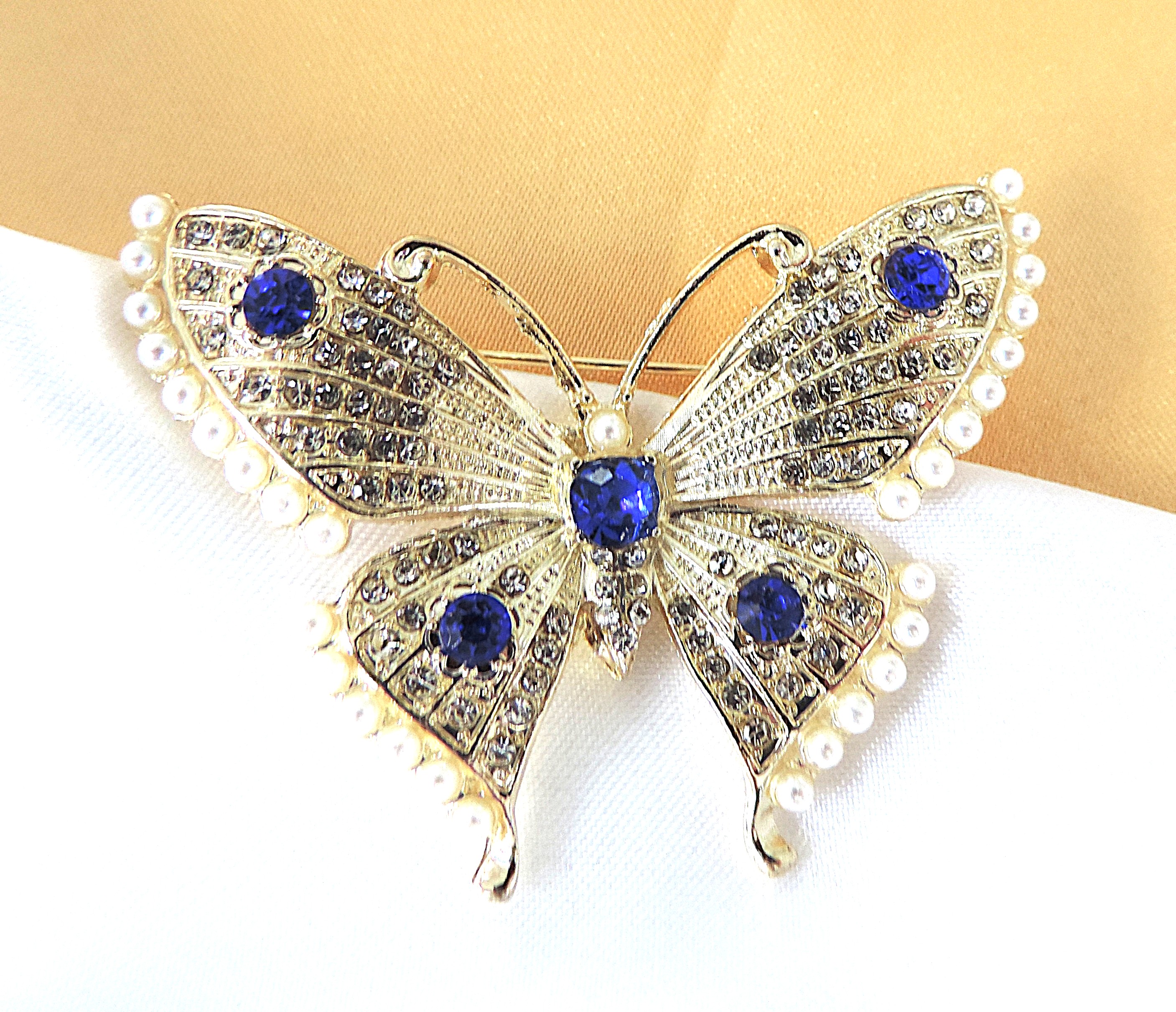 Crystal & Pearl Butterfly Brooch