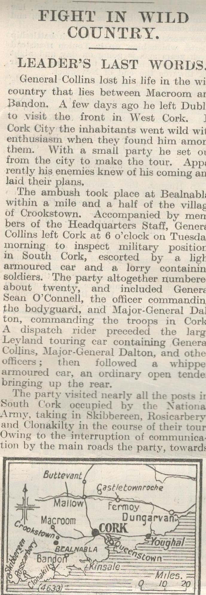 Michael Collins Shot Dead Ambushed By Ira Rebels 1922 NewspaperOriginal Complete Edition Of The