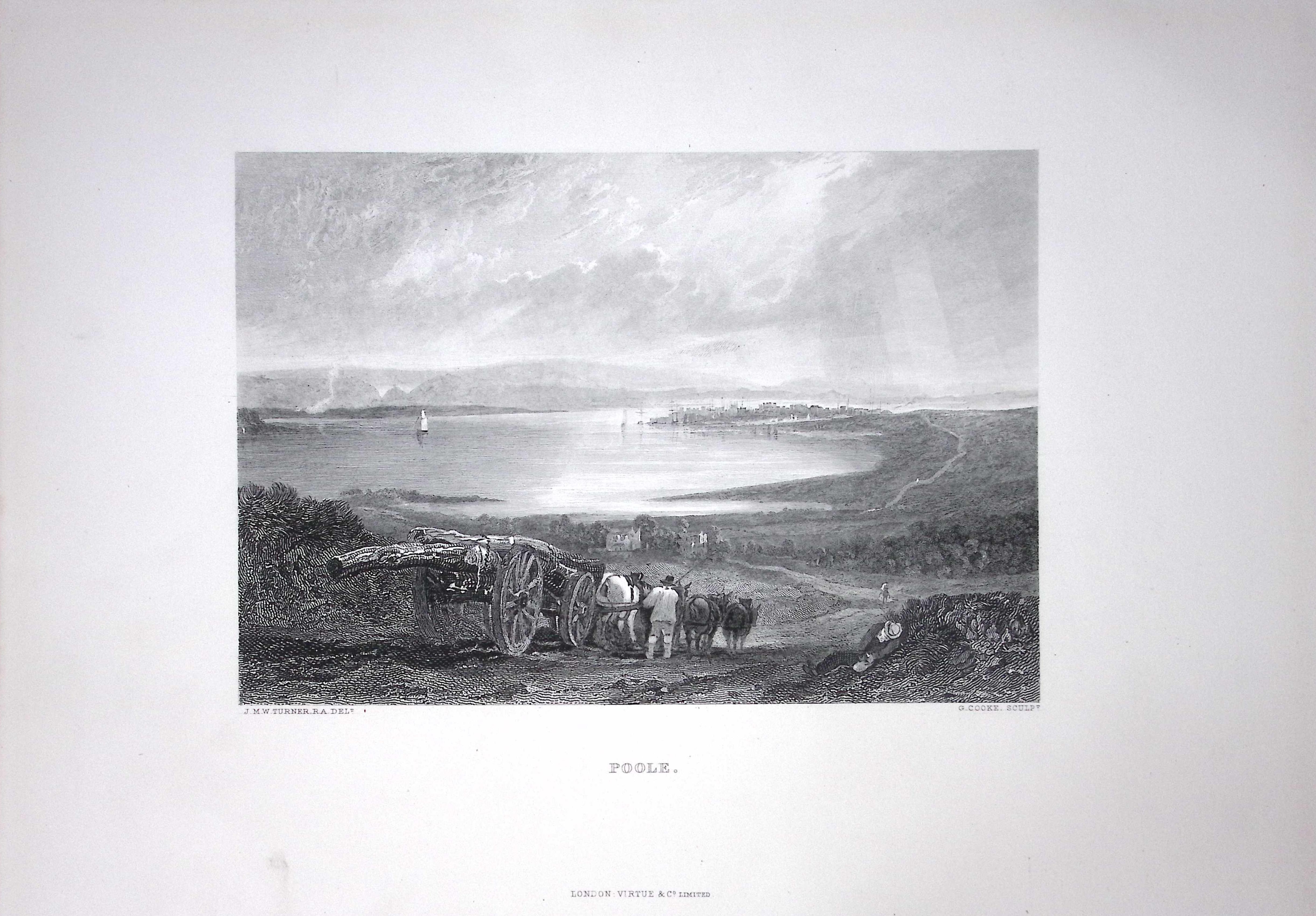 J.M.W Turner View of Poole Dorset Antique Steel Engraving-118-TR
