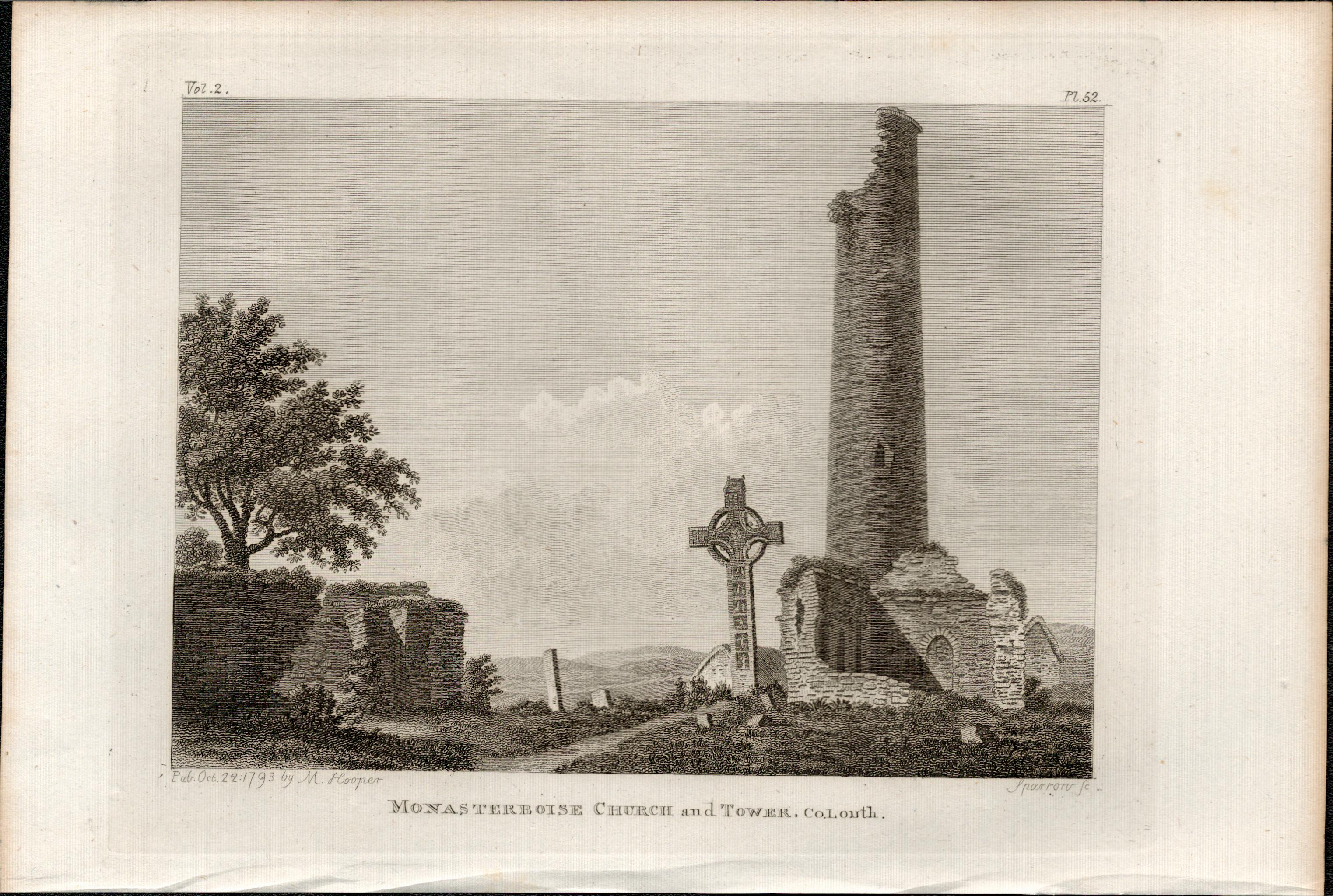 Monasterboise Church Co Louth  Grose 1793 Antique Copper Block Engraving.