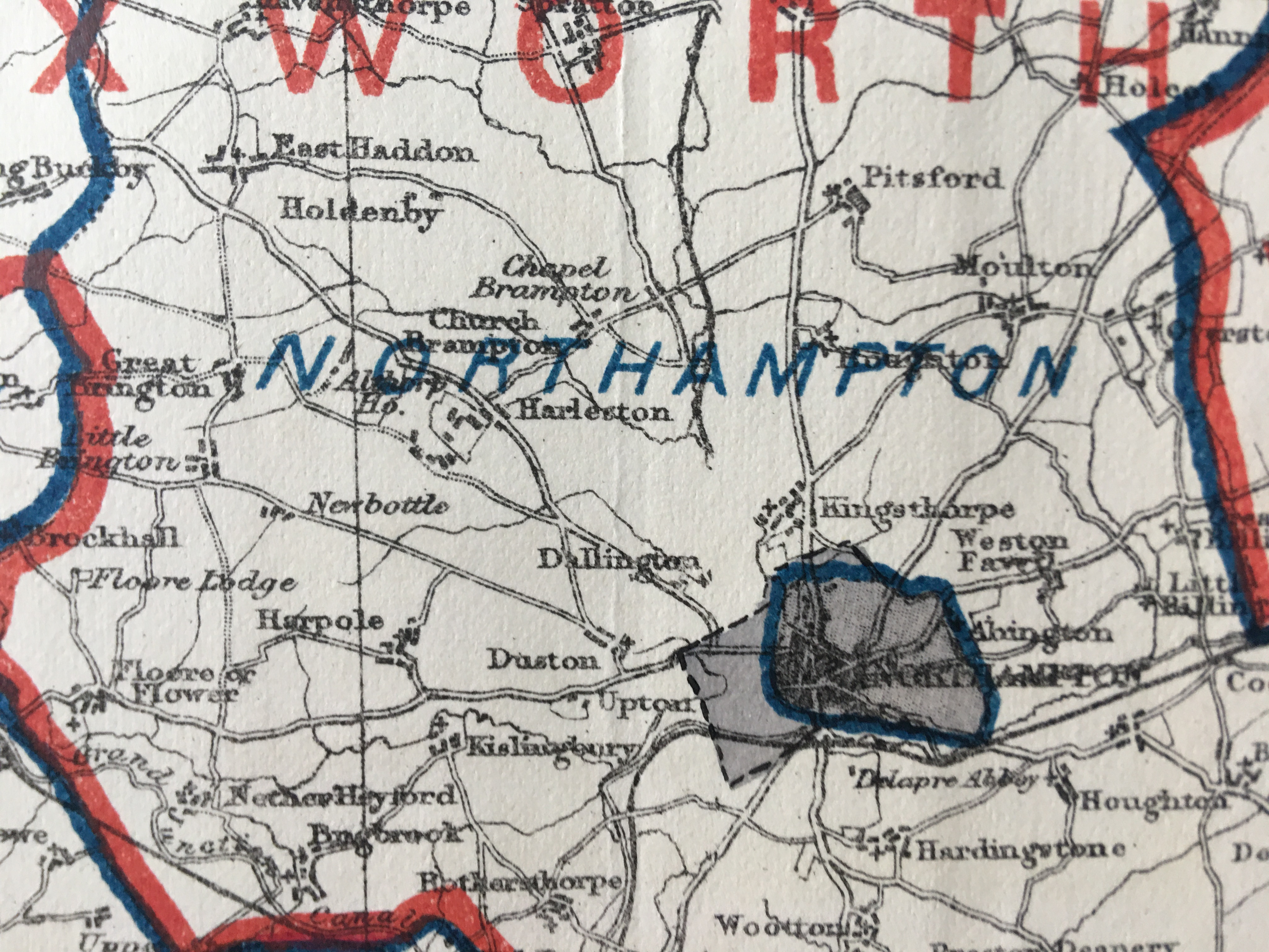 Antique 139 Years-Old Scarce Map Northamptonshire 1885 Boundary Changes.