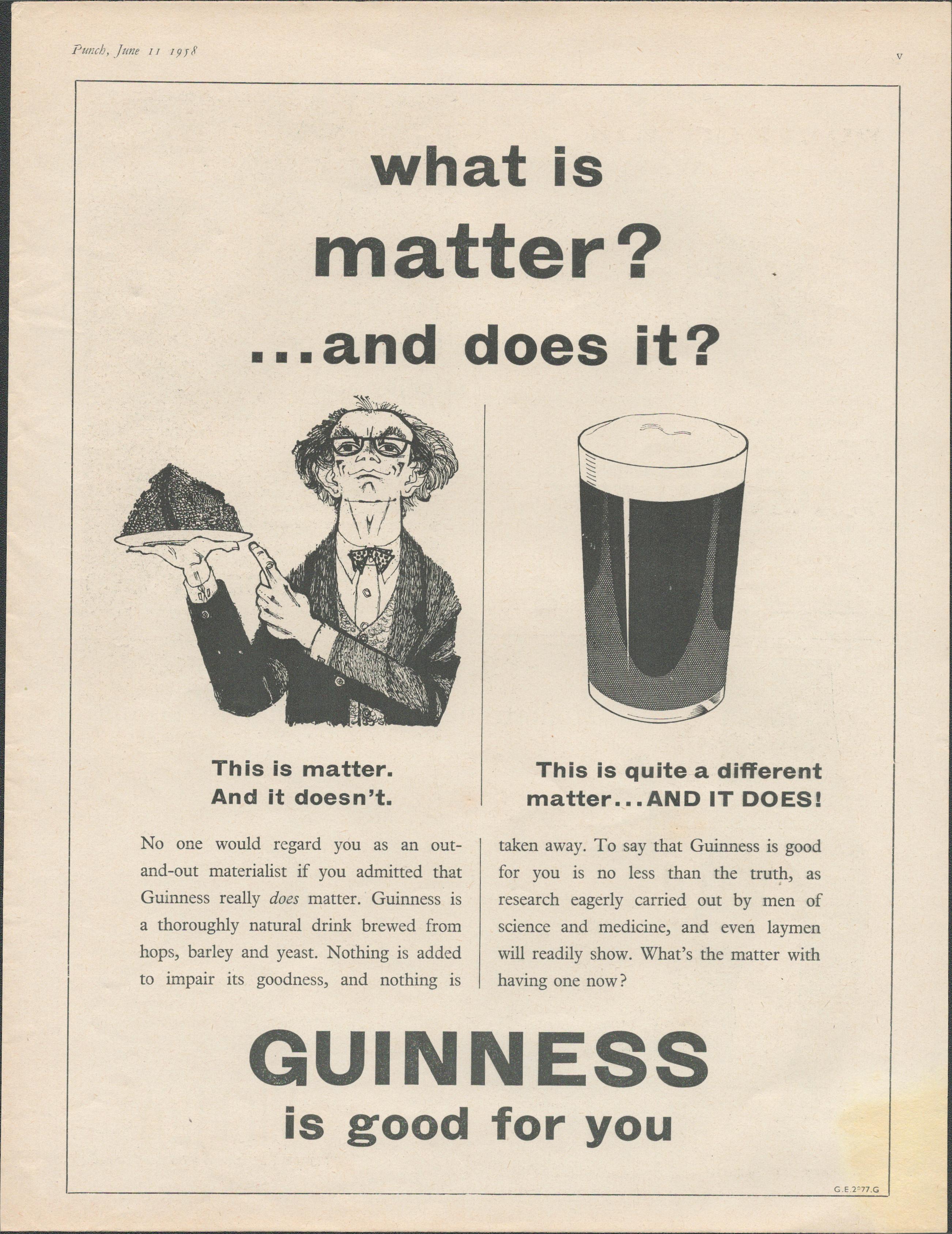 Guinness 1958 Original Print What Is Matter -G.E. 2877.GThis Print Is Over 60 Years Old And Is Not A
