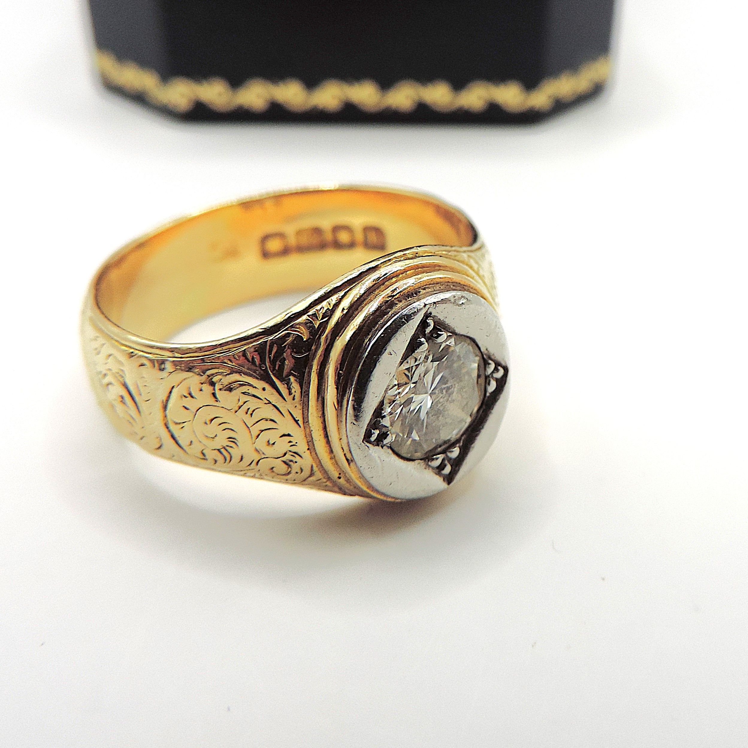 Edwardian 18K Gold Old Mine Cut 1.25 Carat Diamond Ring London Hallmark 1903