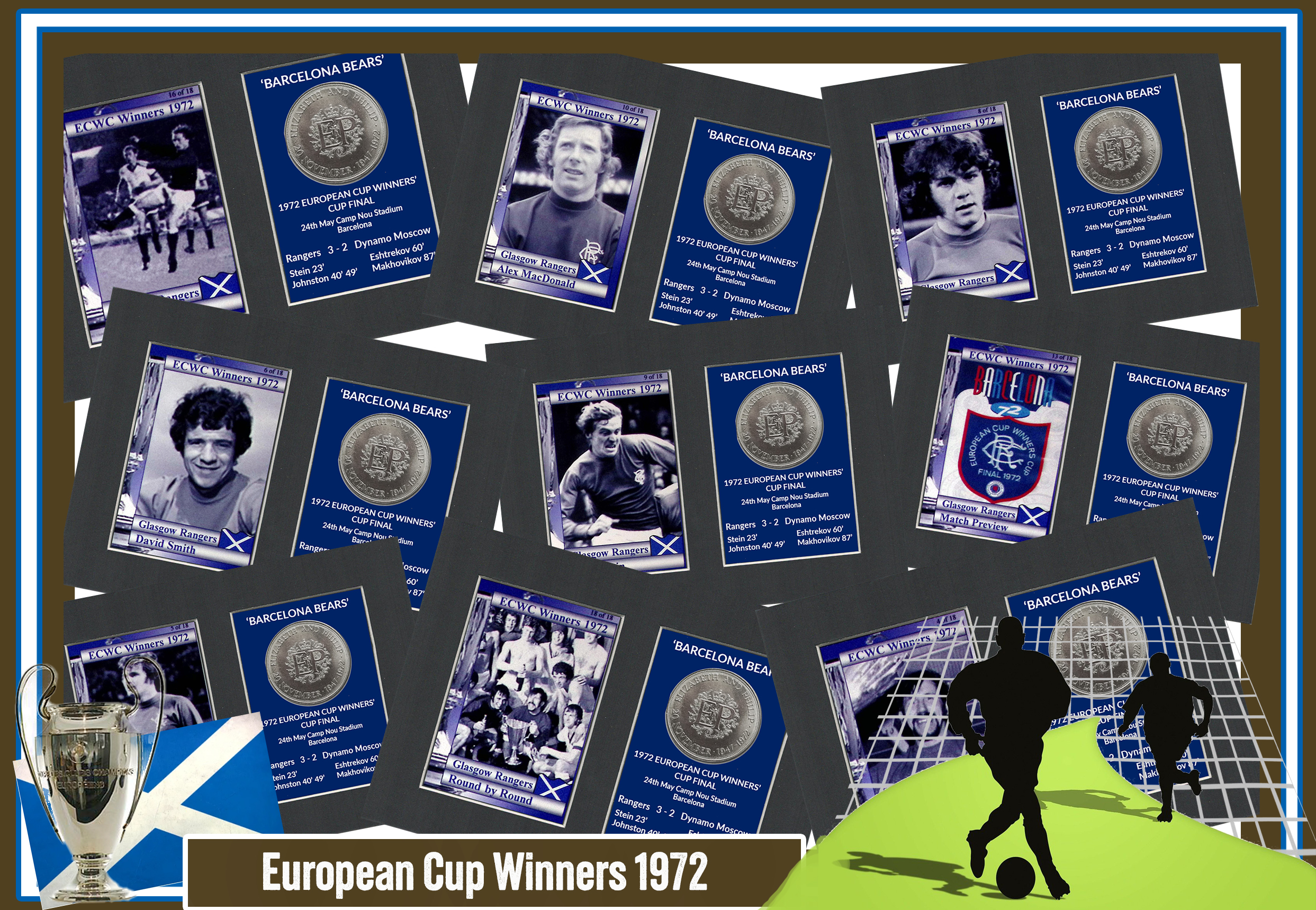 Champions Rangers FC Wins 1972 ECWC Mounted Card & Coin Metal Art Display