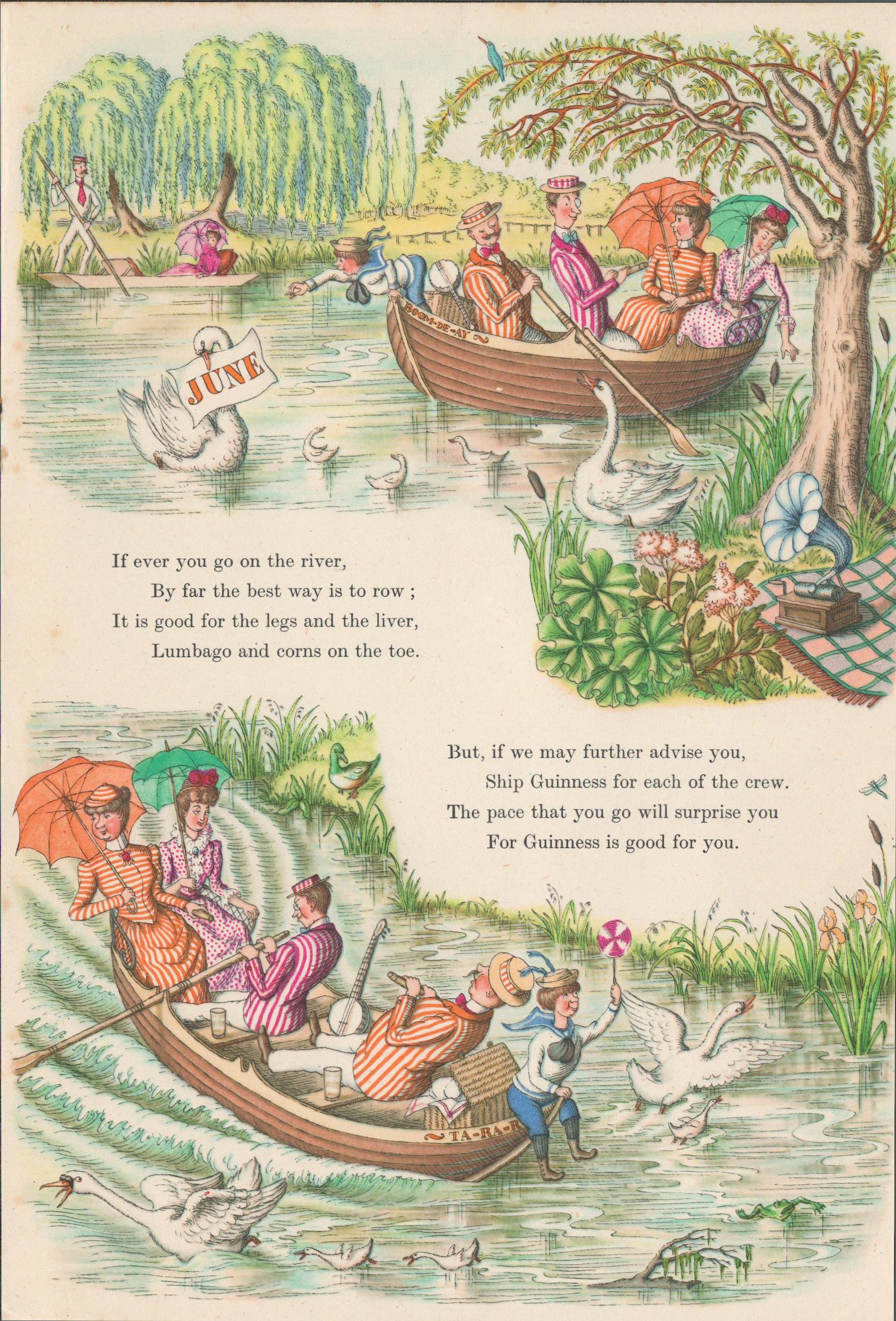 Double Sided Guinness Print 1952 "Cricket & Rowing"A Genuine Double Sided Lithographed Colour