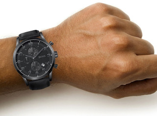 Hugo Boss 1512567 Men's Aeroliner Black Dial Black Leather Strap Chronograph Watch