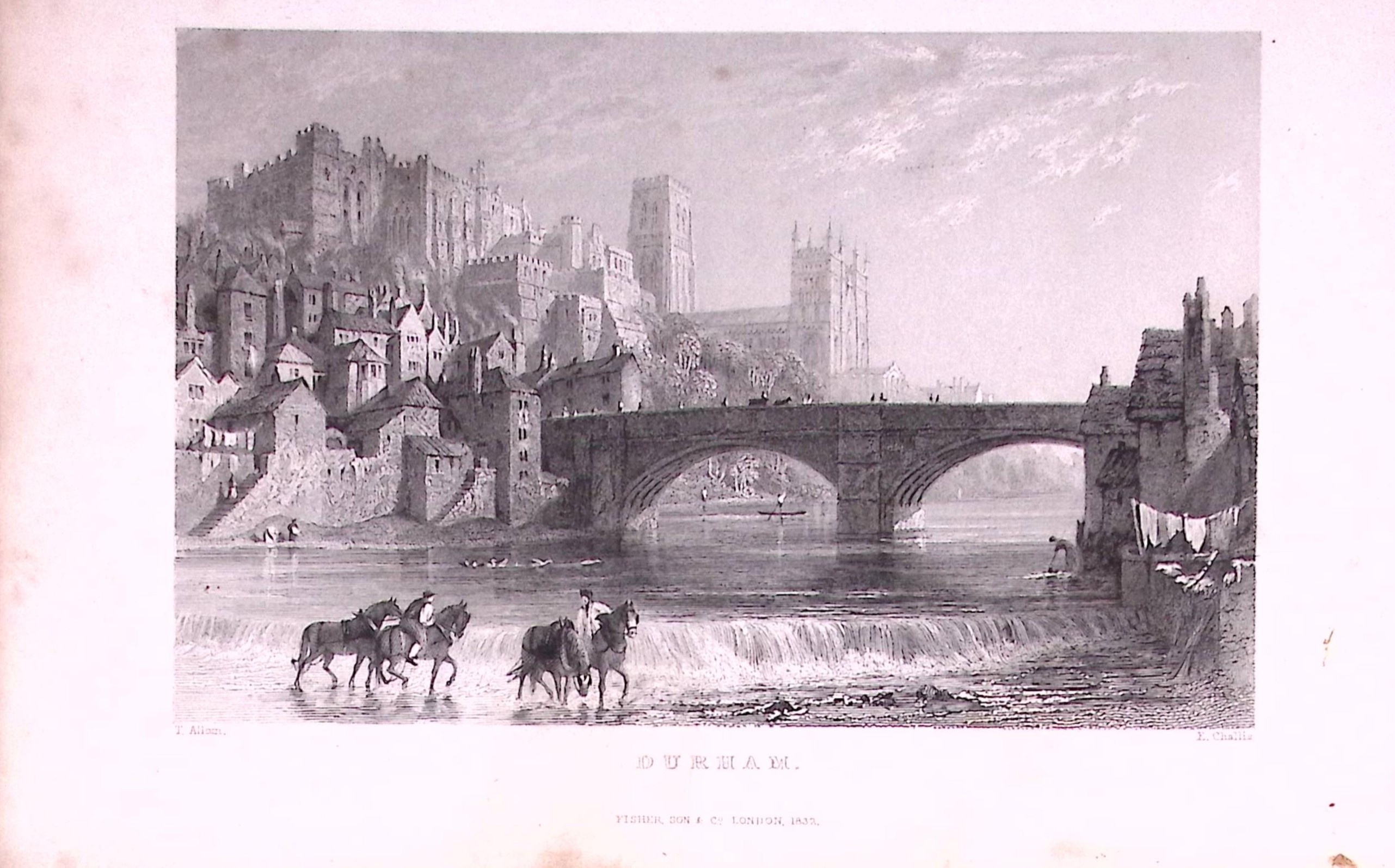Durham Cathedral From The River 1835 Antique Steel Engraving-24-TR