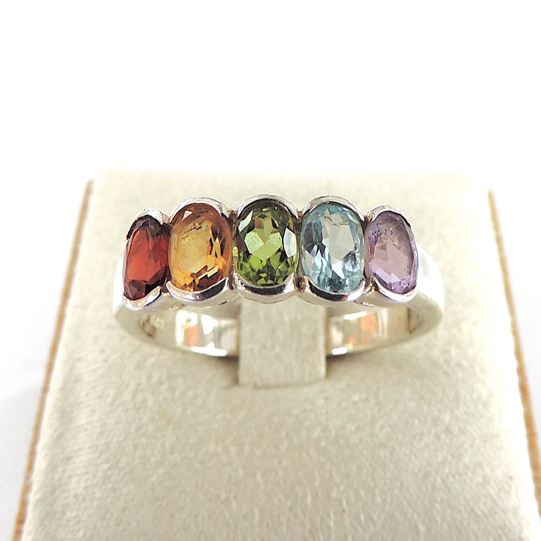 925 Silver Tutti-Frutti Multi-Colour Gemstone Ring
