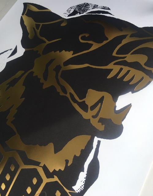 Faile (b 1975 & 76) Alsatian ‘Black/Gold’ Embossed Screen Print On Paper Signed, Limited Edition 23