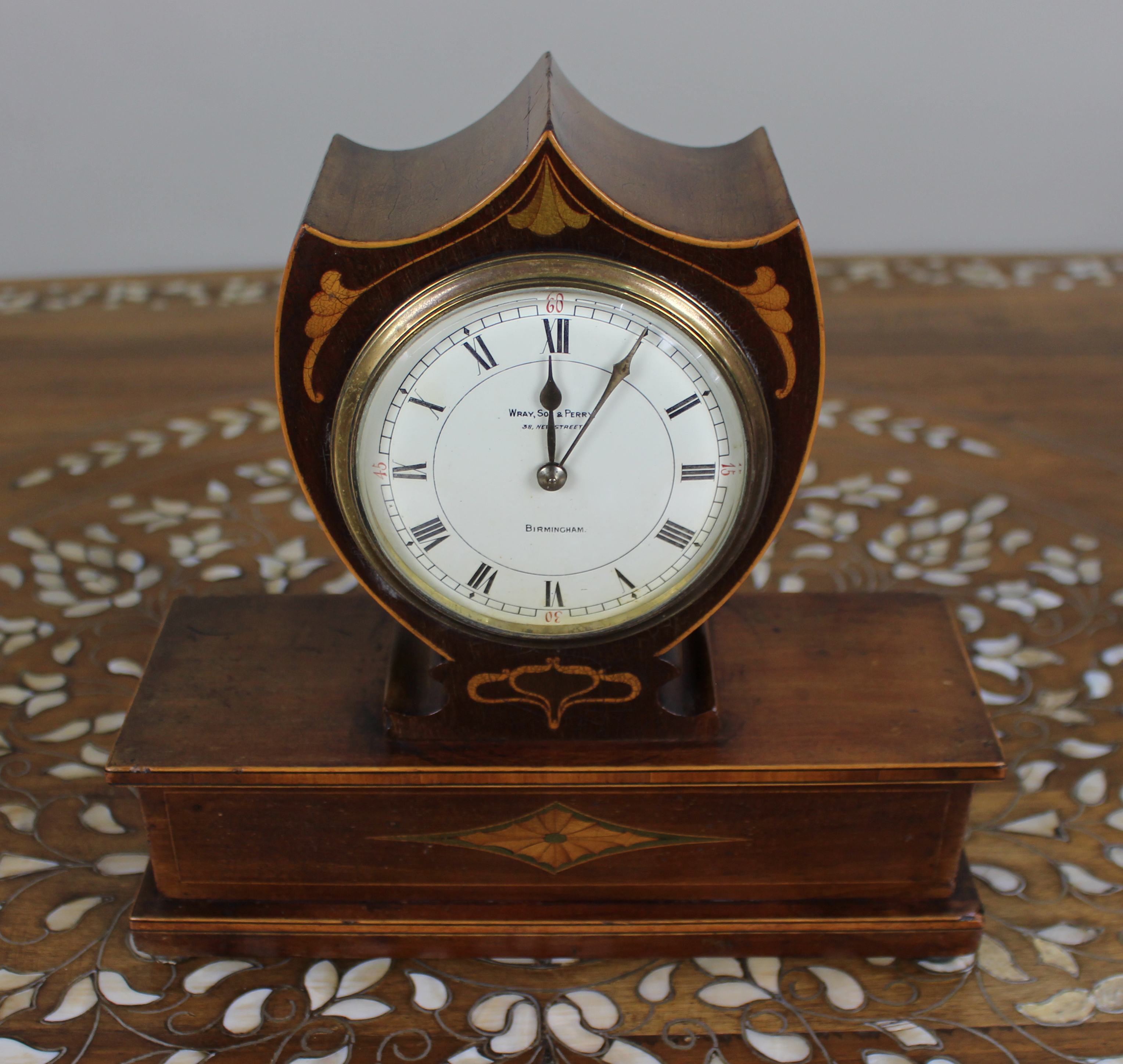 Elegant Inlaid Mahogany Mantel Clock by Wray, Son & Perry c.1900