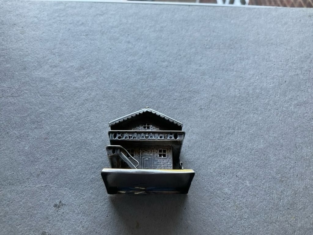 Rare Antique Dutch Silver Ski Chalet Miniature