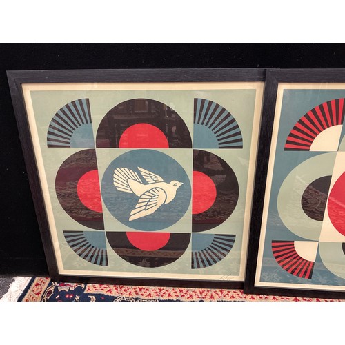 Shepard Fairey (b 1970) ‘Geometric Dove’, 3 Hand Signed Lithographs, 60 x 60 cm, 2020